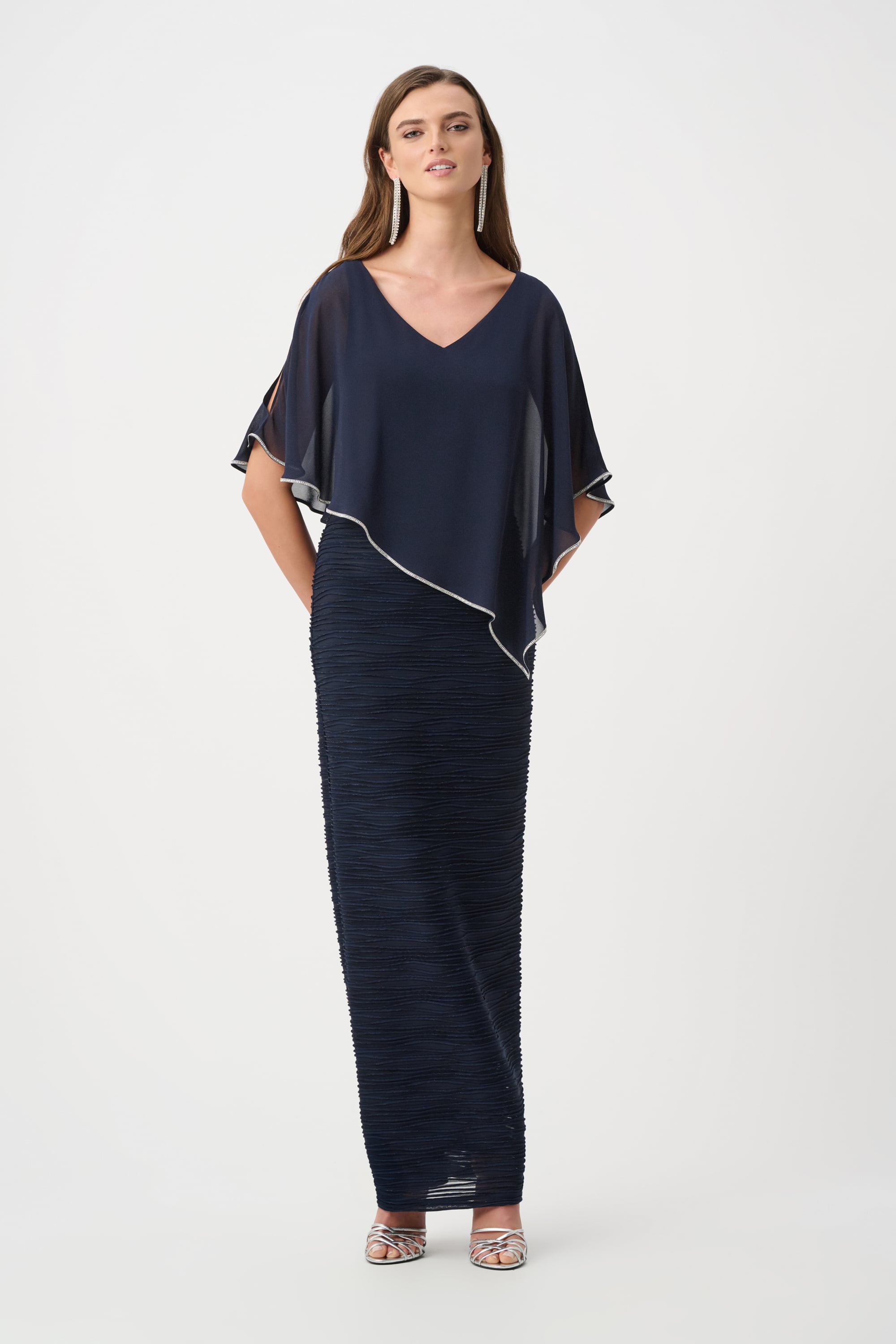Signature | Sparkle Cascade Gown With Chiffon Poncho Overlay