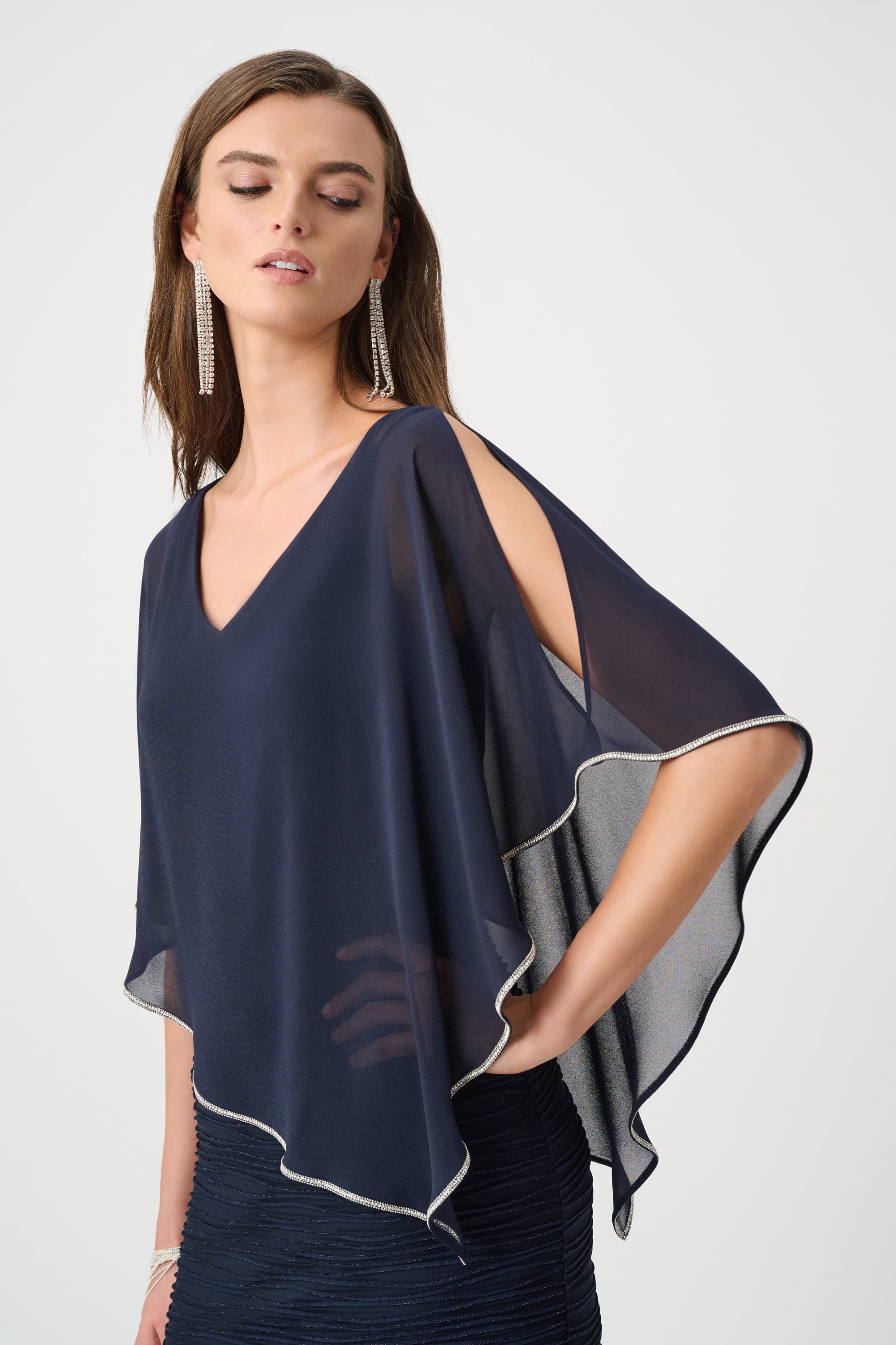Signature | Sparkle Cascade Gown With Chiffon Poncho Overlay
