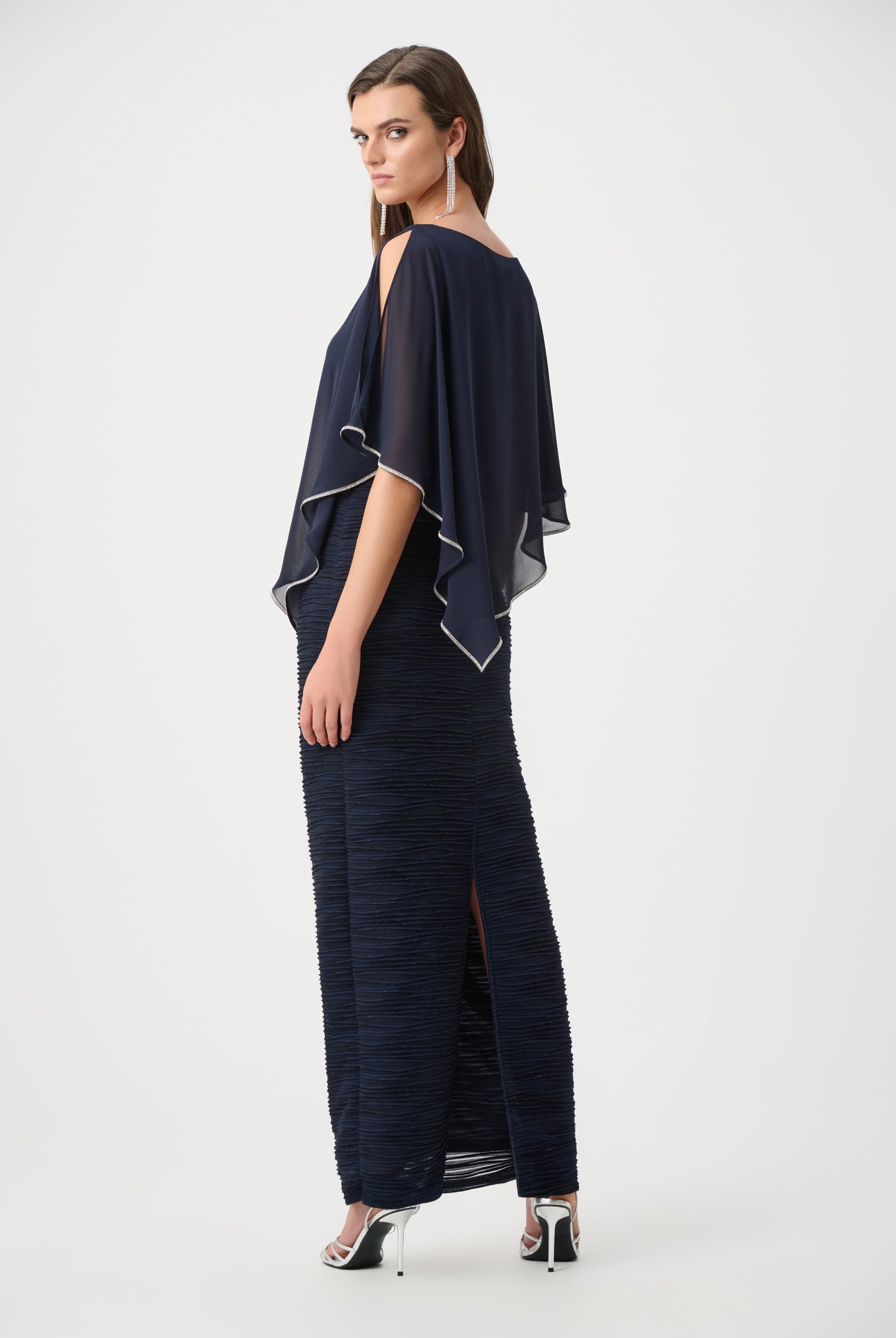 Signature | Sparkle Cascade Gown With Chiffon Poncho Overlay
