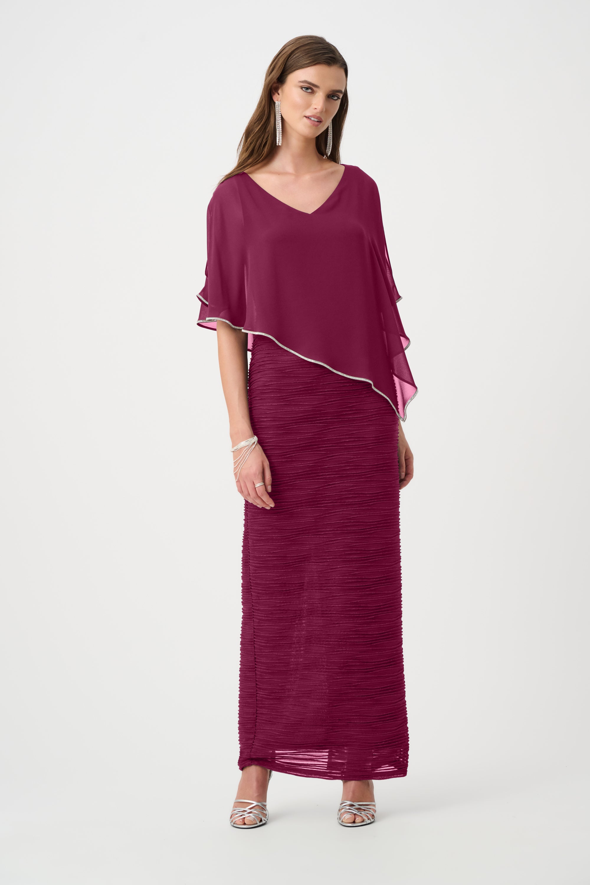 Signature | Sparkle Cascade Gown With Chiffon Poncho Overlay