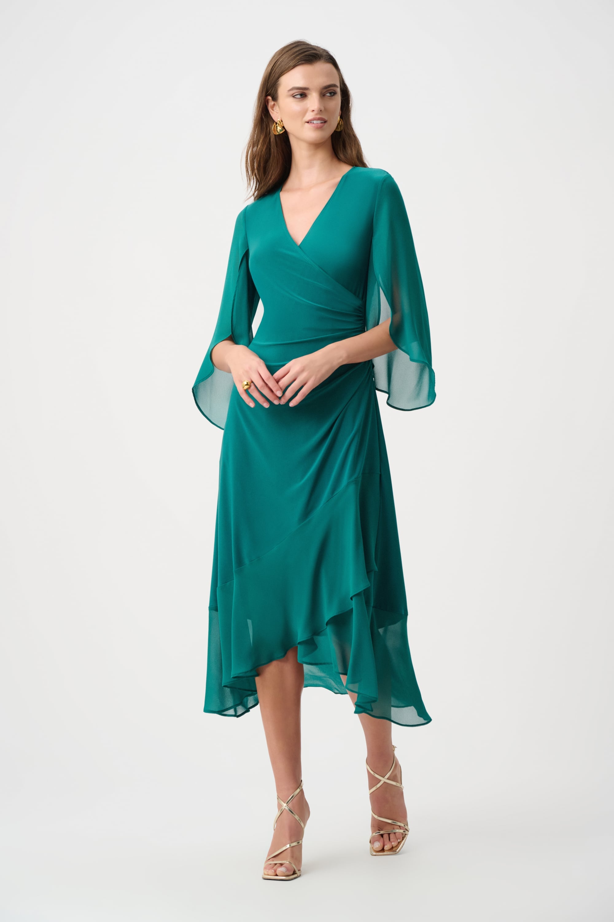 Signature | Silky Knit And Chiffon Fit And Flare Wrap Dress