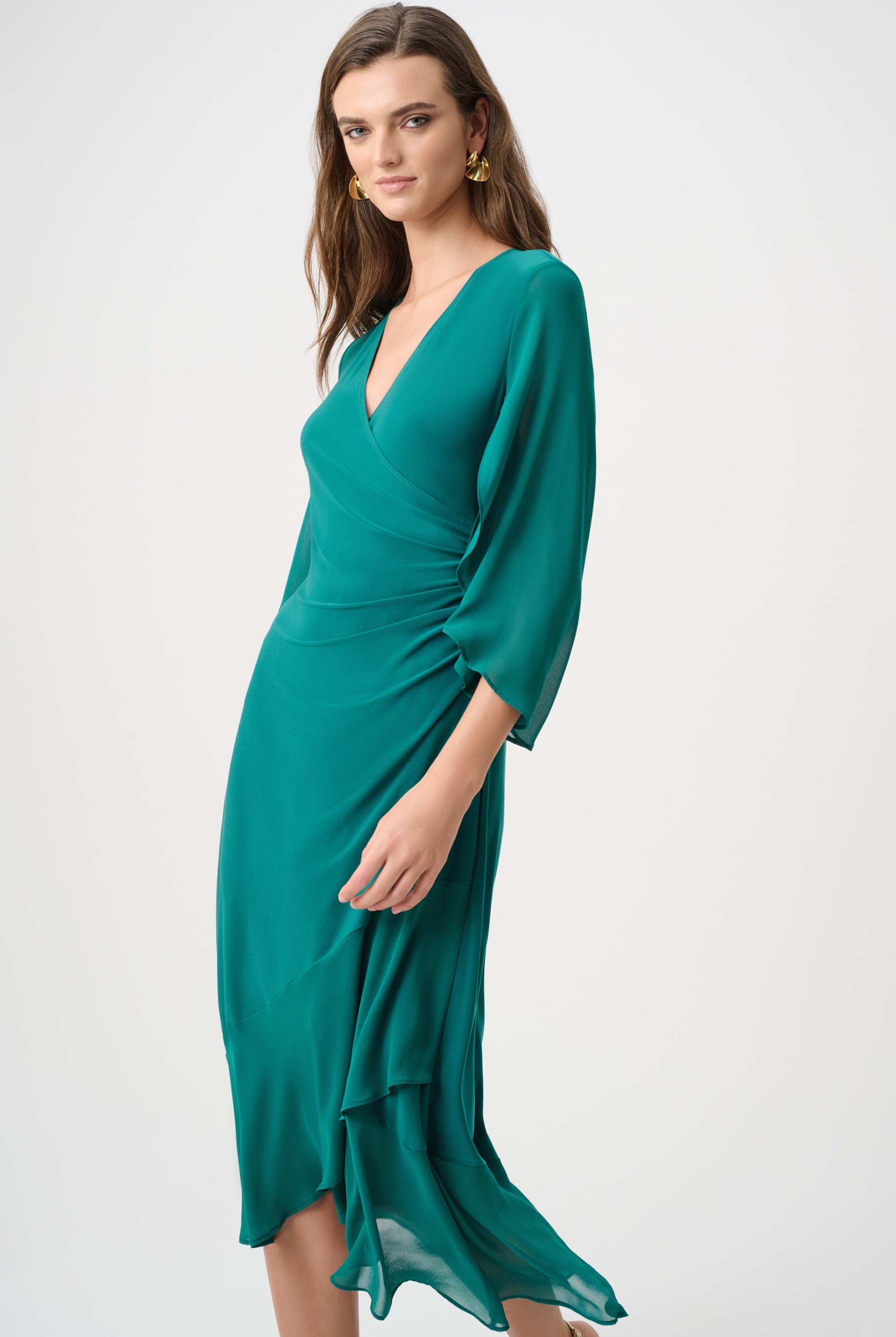 Signature | Silky Knit And Chiffon Fit And Flare Wrap Dress