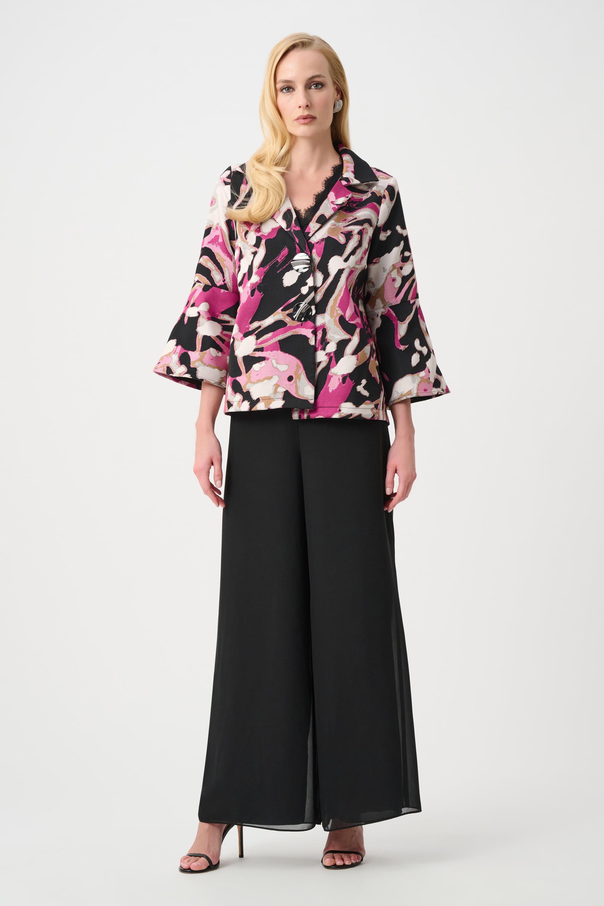 Signature | Jacquard Abstract Print Trapeze Jacket