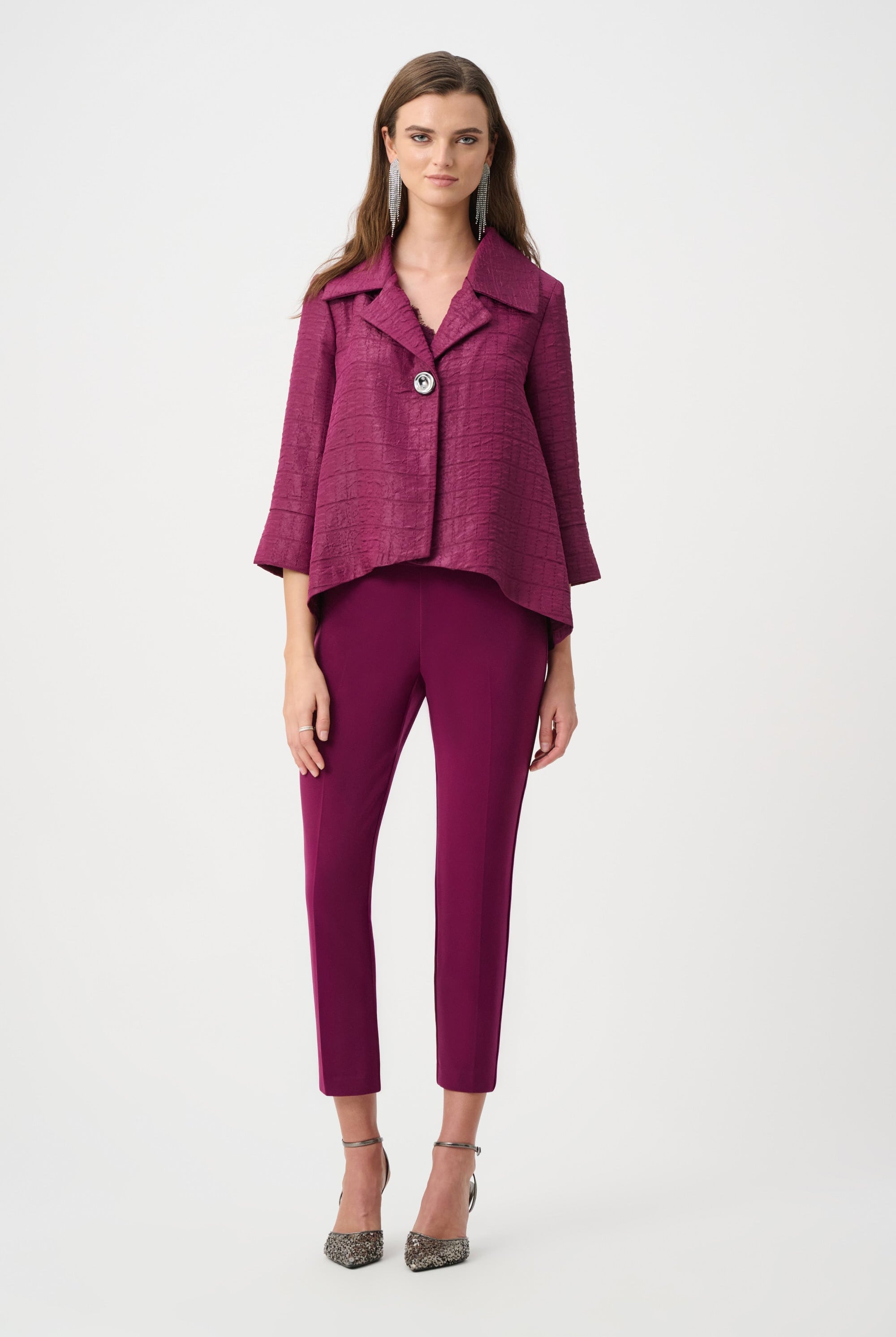 Signature | Textured Jacquard Notch Collar Swing Jacket