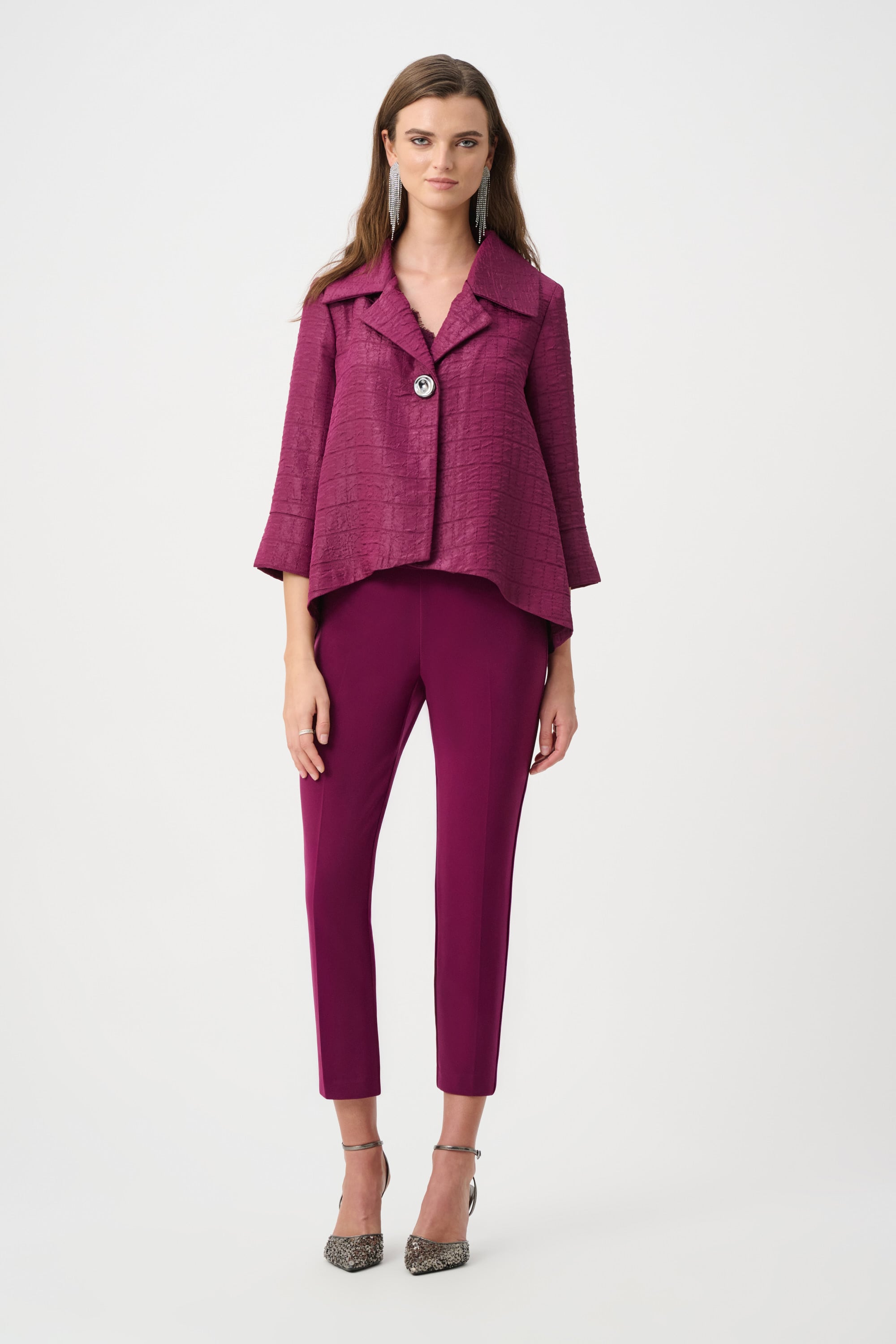 Signature | Textured Jacquard Notch Collar Swing Jacket
