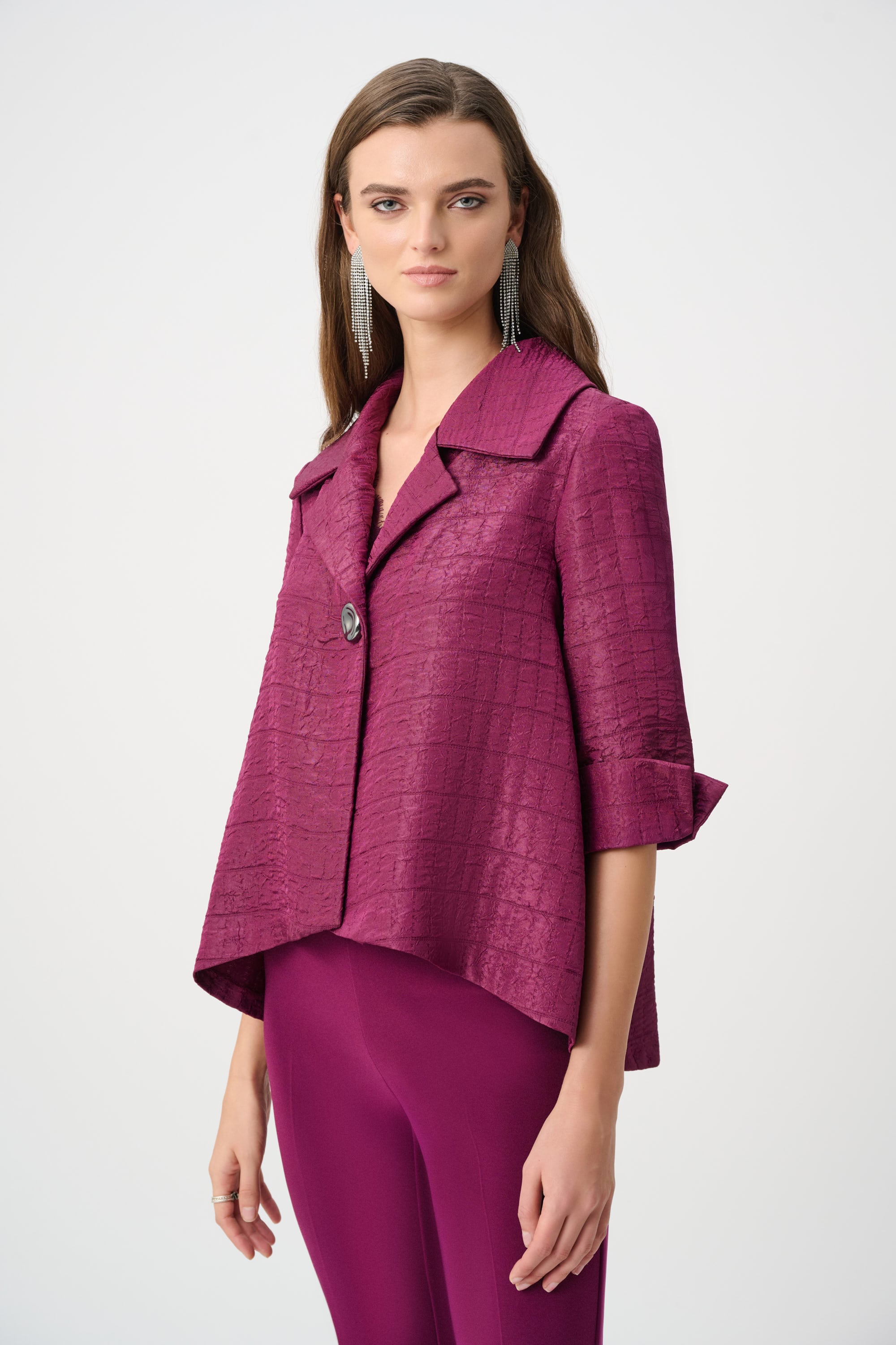 Signature | Textured Jacquard Notch Collar Swing Jacket