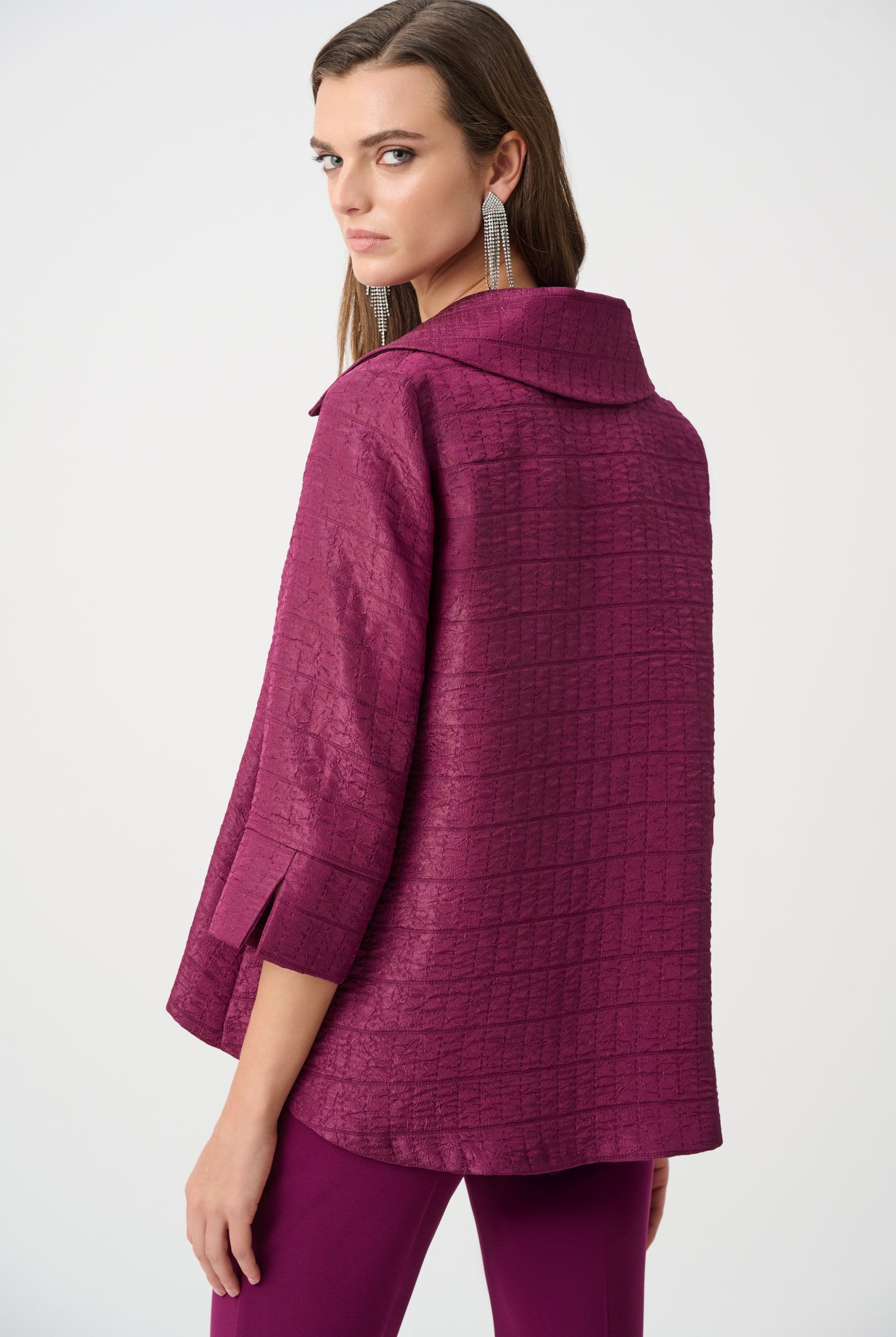 Signature | Textured Jacquard Notch Collar Swing Jacket