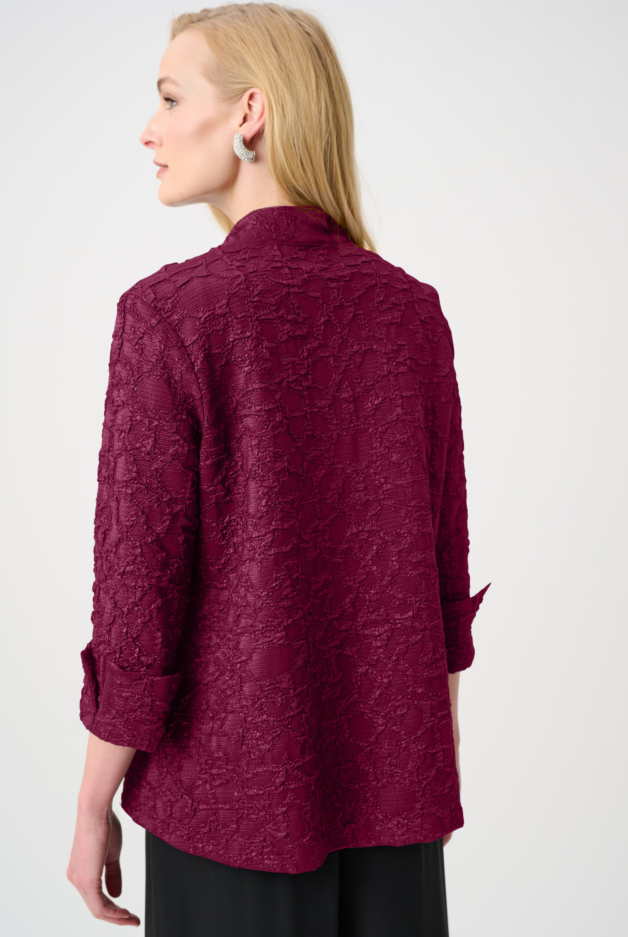 Signature | Lurex Textured Jacquard Lapel-Collar Trapeze Jacket