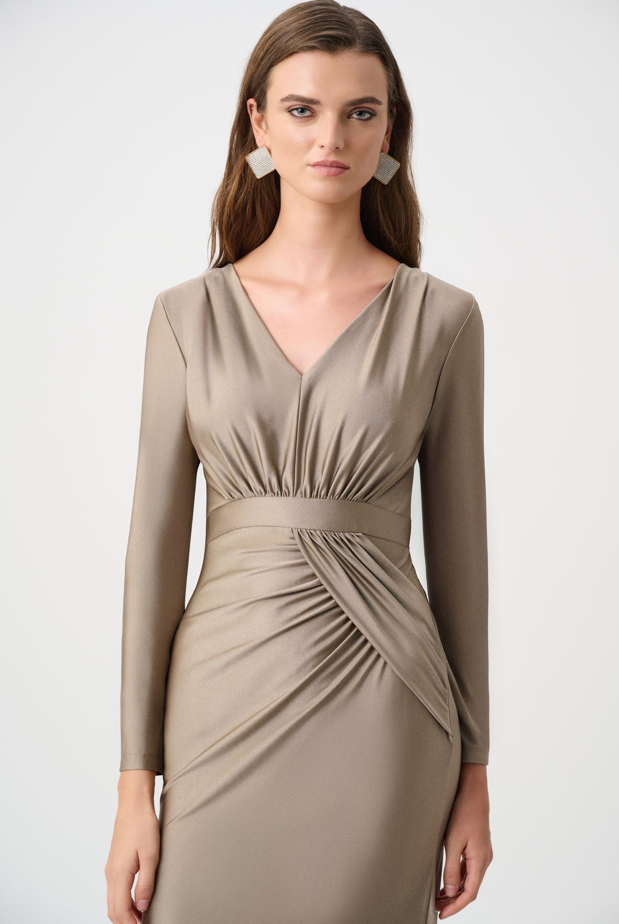 Signature | Satin Effect Knit Trumpet Wrap Gown