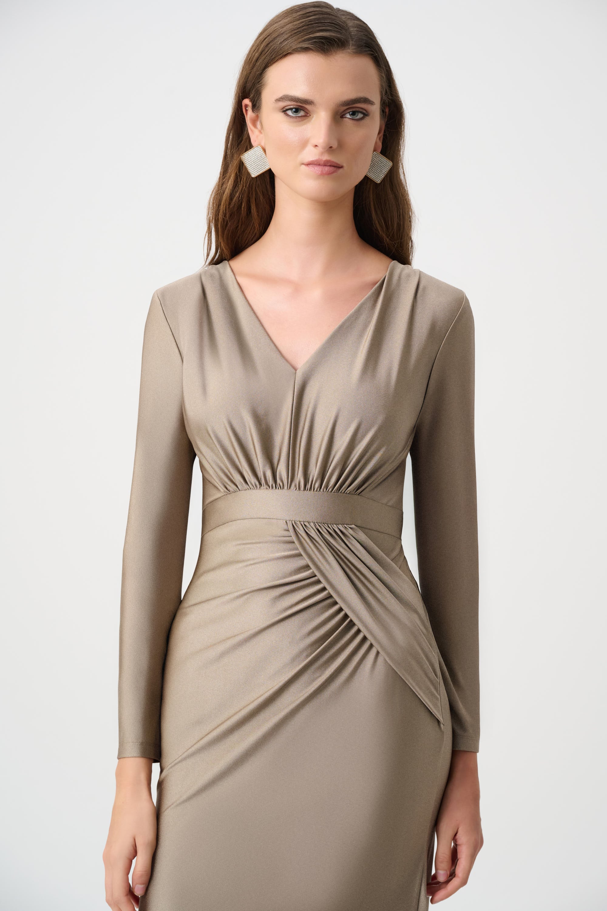 Signature | Satin Effect Knit Trumpet Wrap Gown