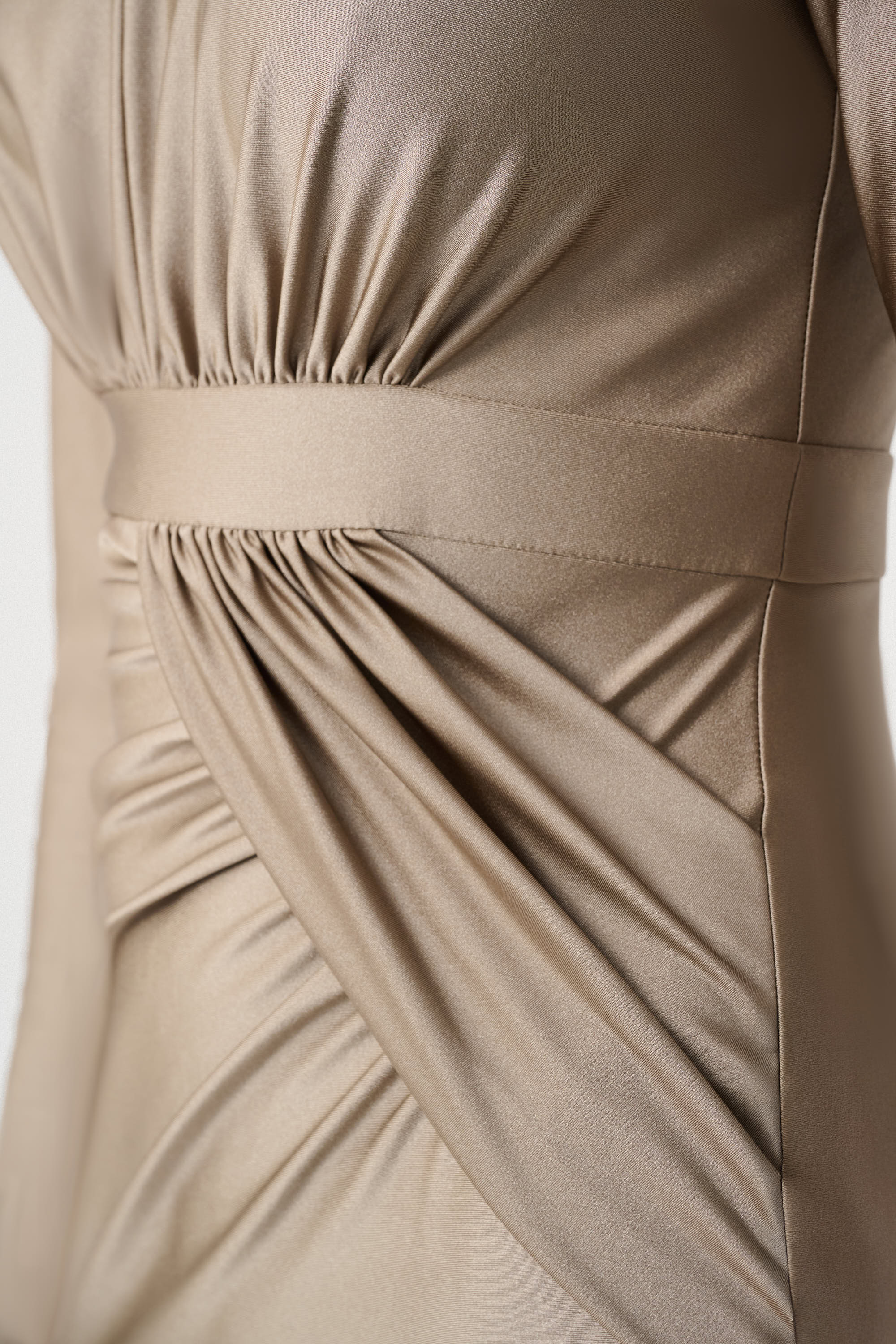 Signature | Satin Effect Knit Trumpet Wrap Gown