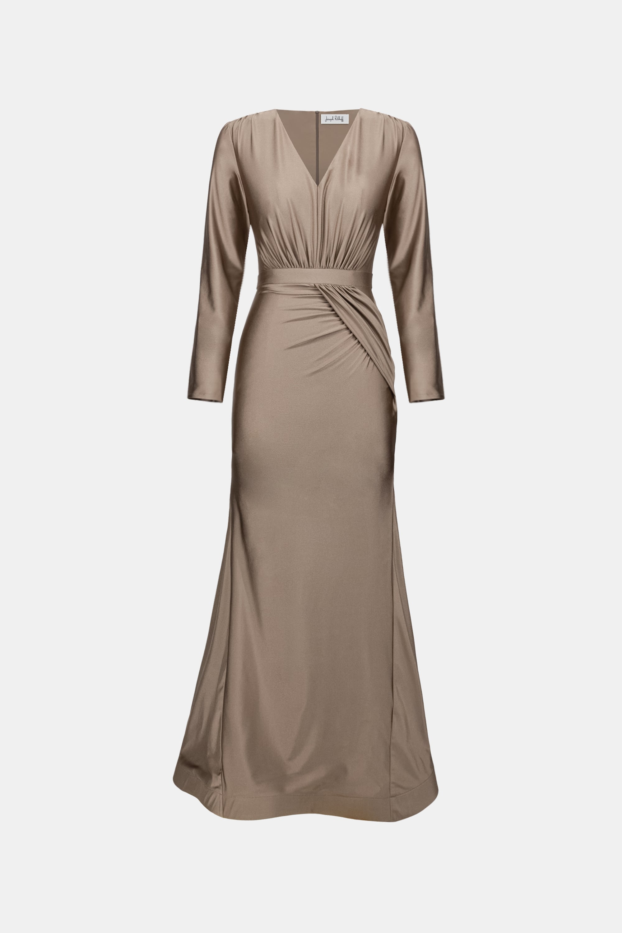 Signature | Satin Effect Knit Trumpet Wrap Gown