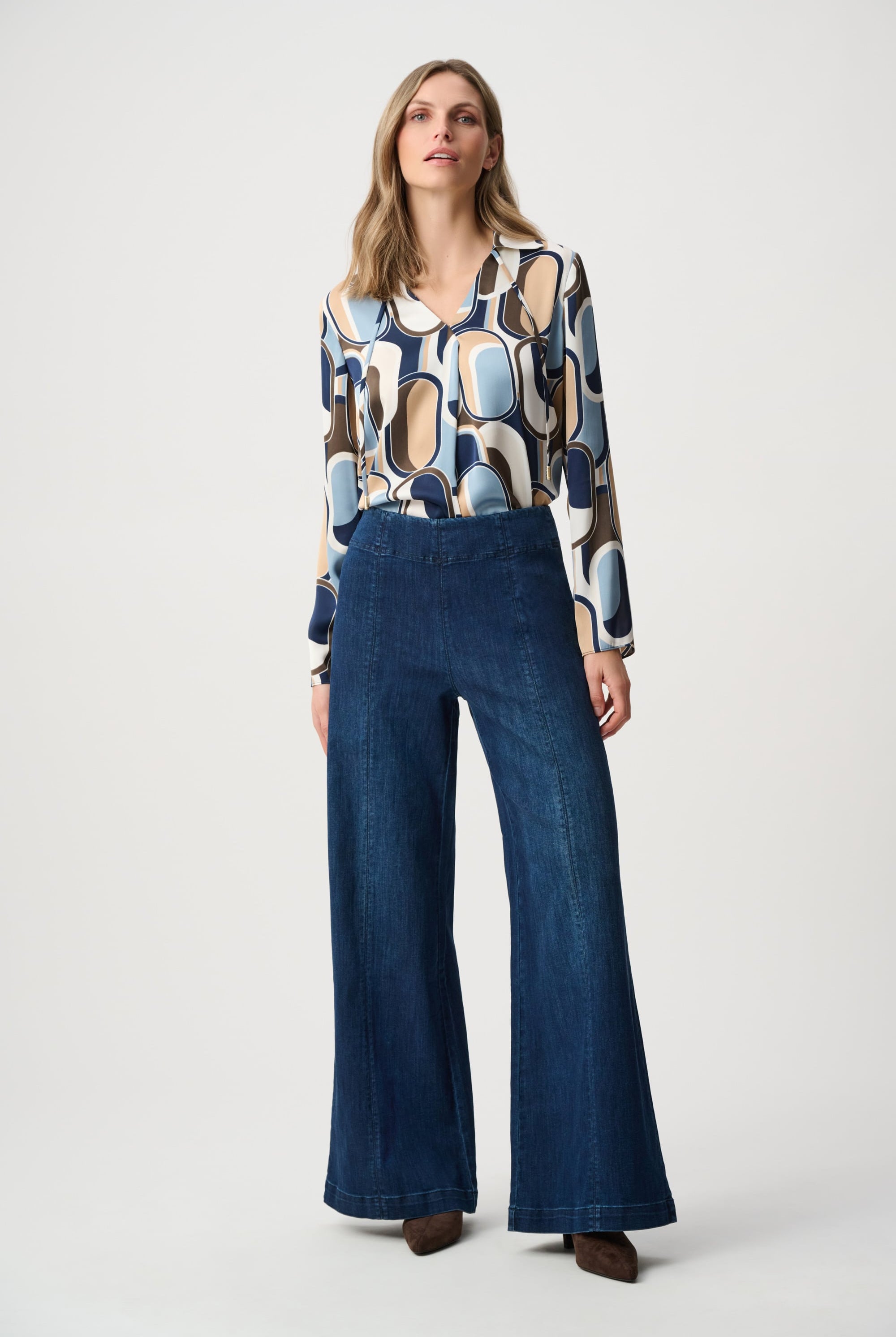 Featherweave Denim Palazzo High-Rise Pull-On Jeans