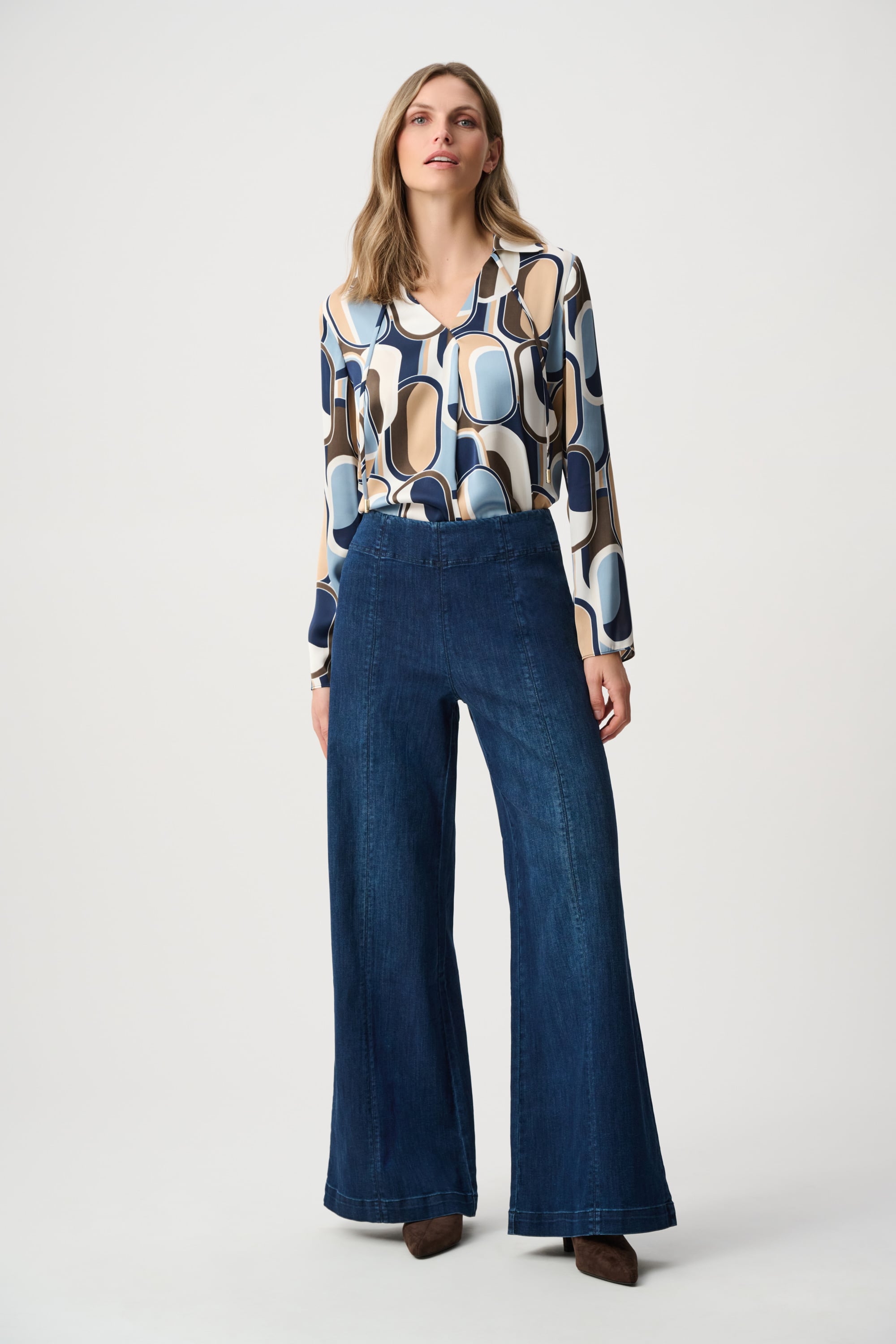 Featherweave Denim Palazzo High-Rise Pull-On Jeans