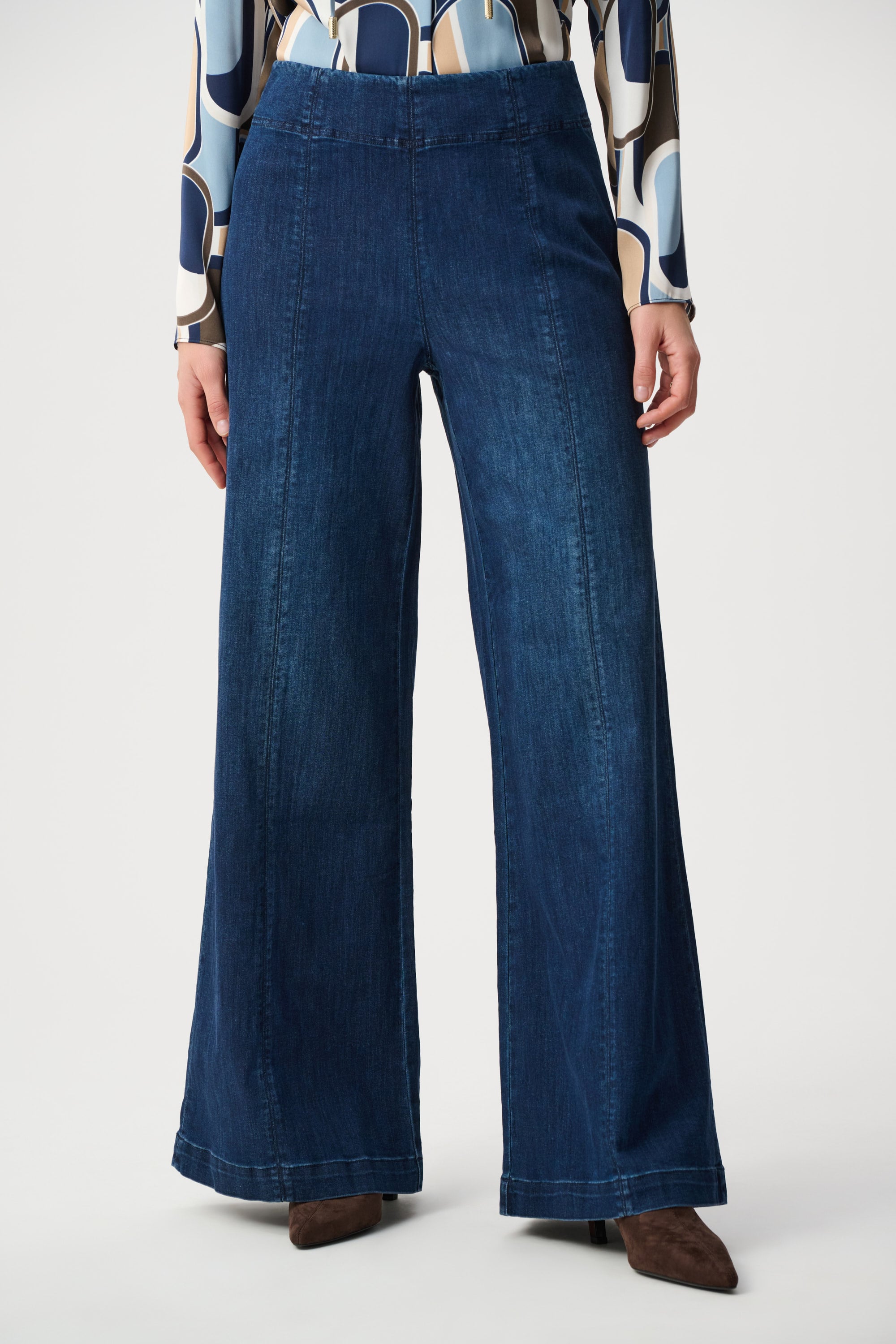 Featherweave Denim Palazzo High-Rise Pull-On Jeans