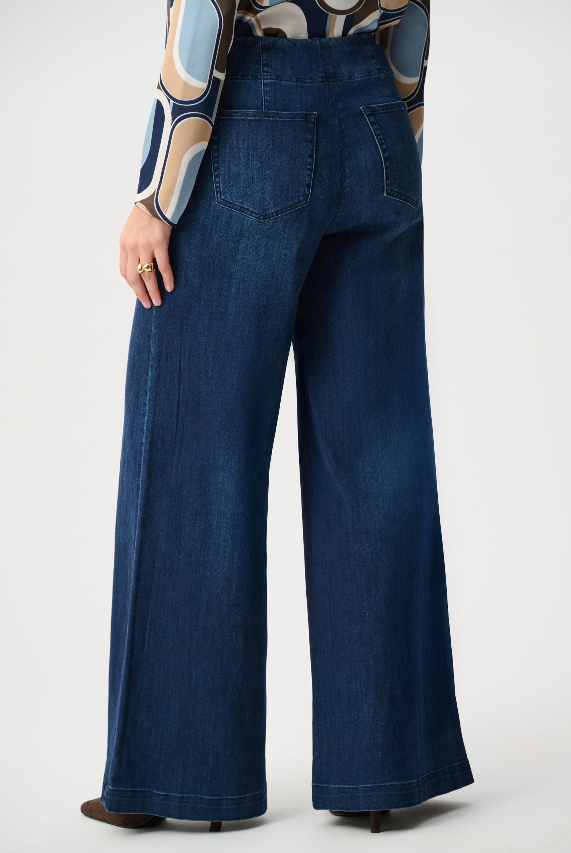 Featherweave Denim Palazzo High-Rise Pull-On Jeans