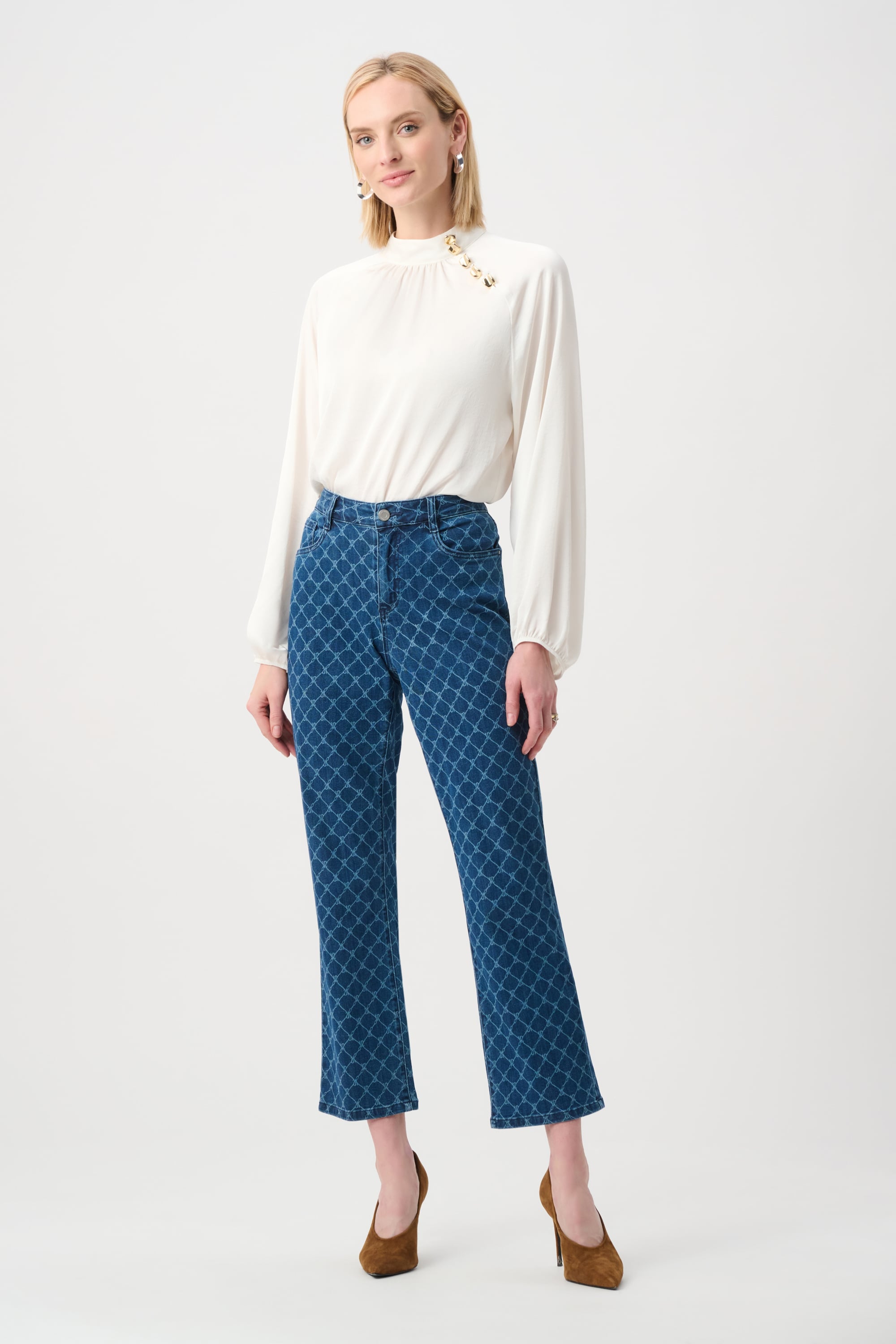 Featherweave Denim Strip-Dye Print Straight Classic Jeans