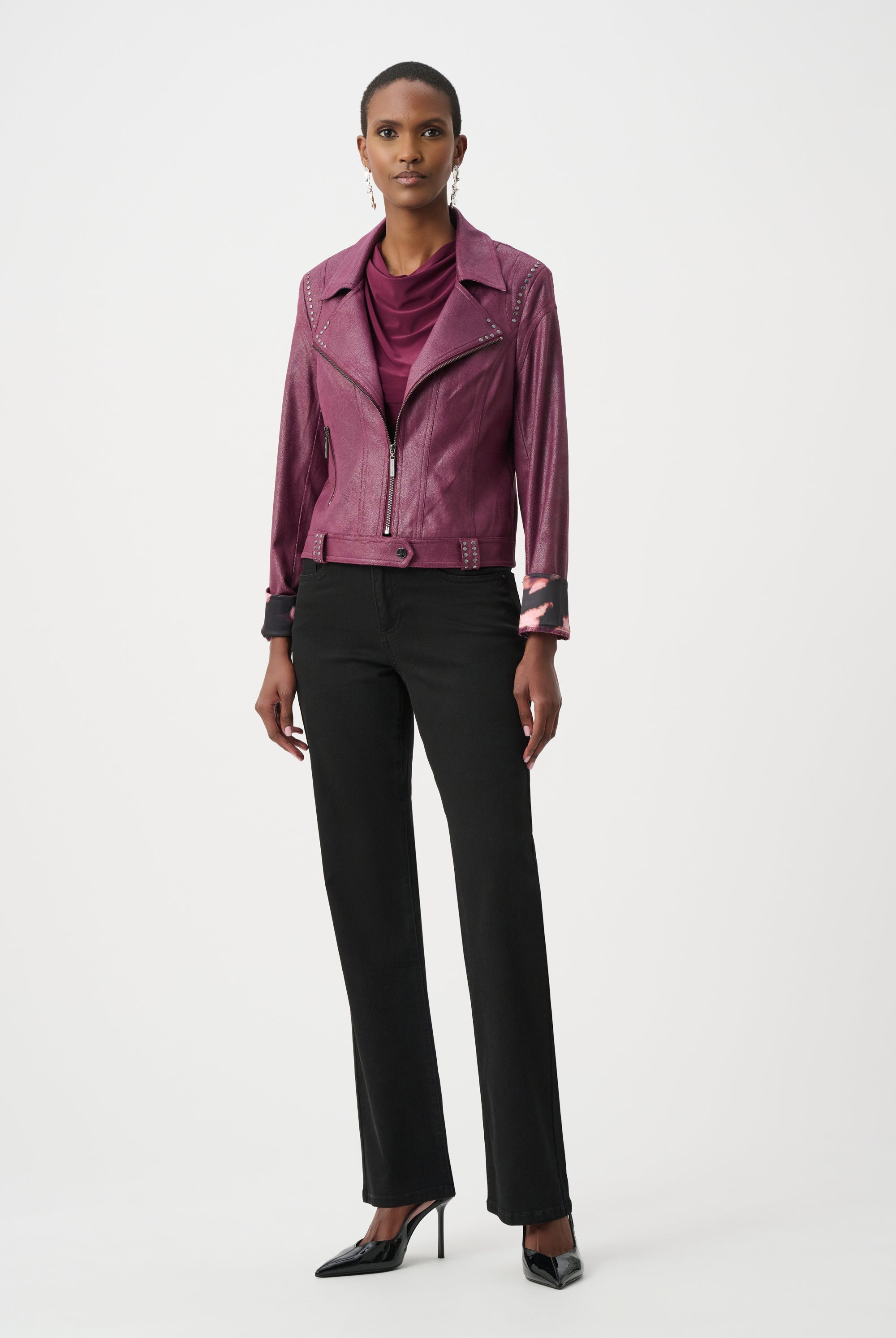 Foiled Faux Suede Fitted Jacket