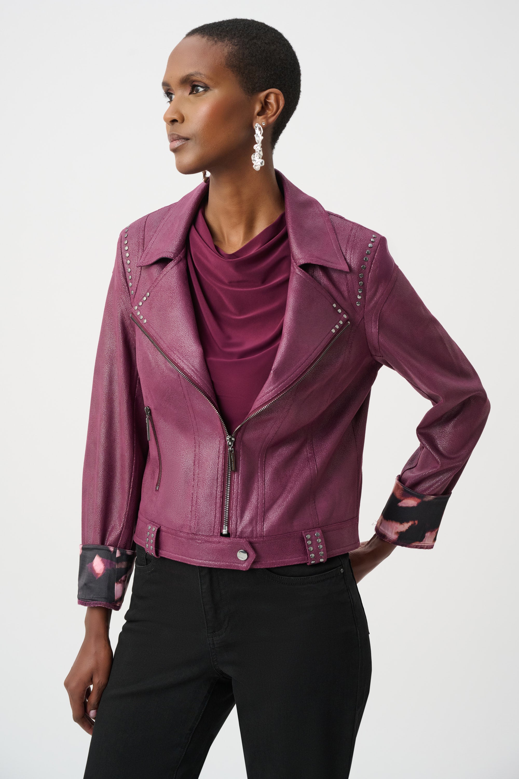 Foiled Faux Suede Fitted Jacket