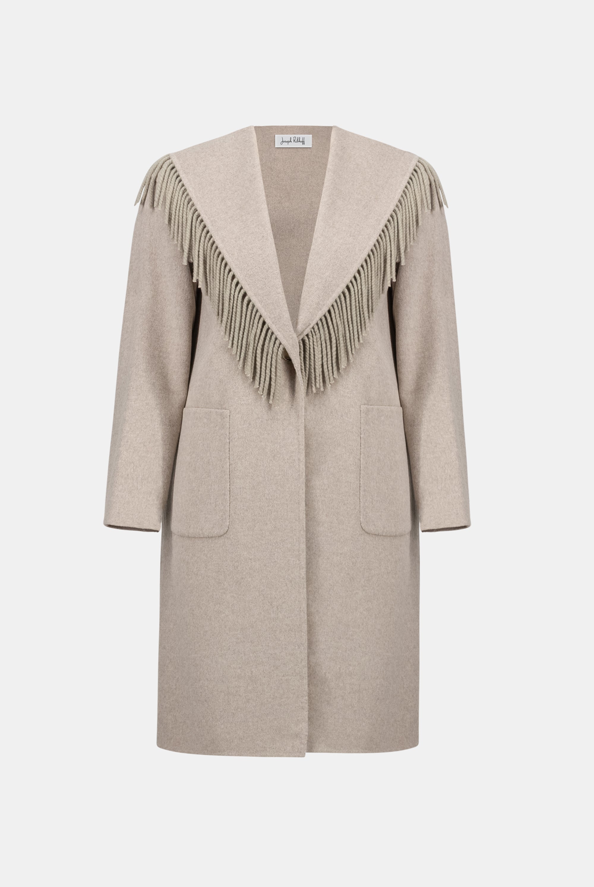 Wool Blend Shawl Collar Fringed Coat
