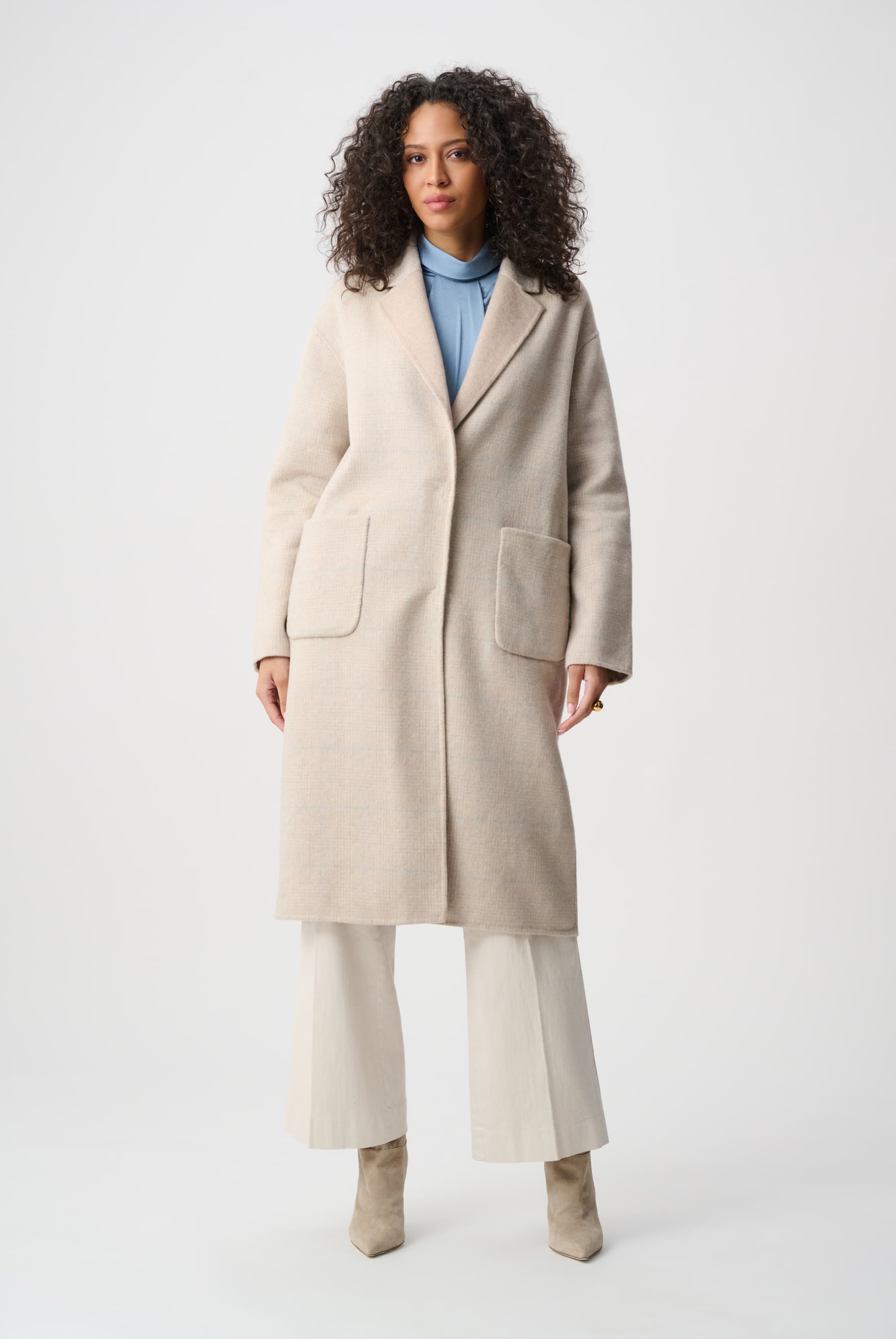 Wool Blend Plaid Reversible Boxy Coat