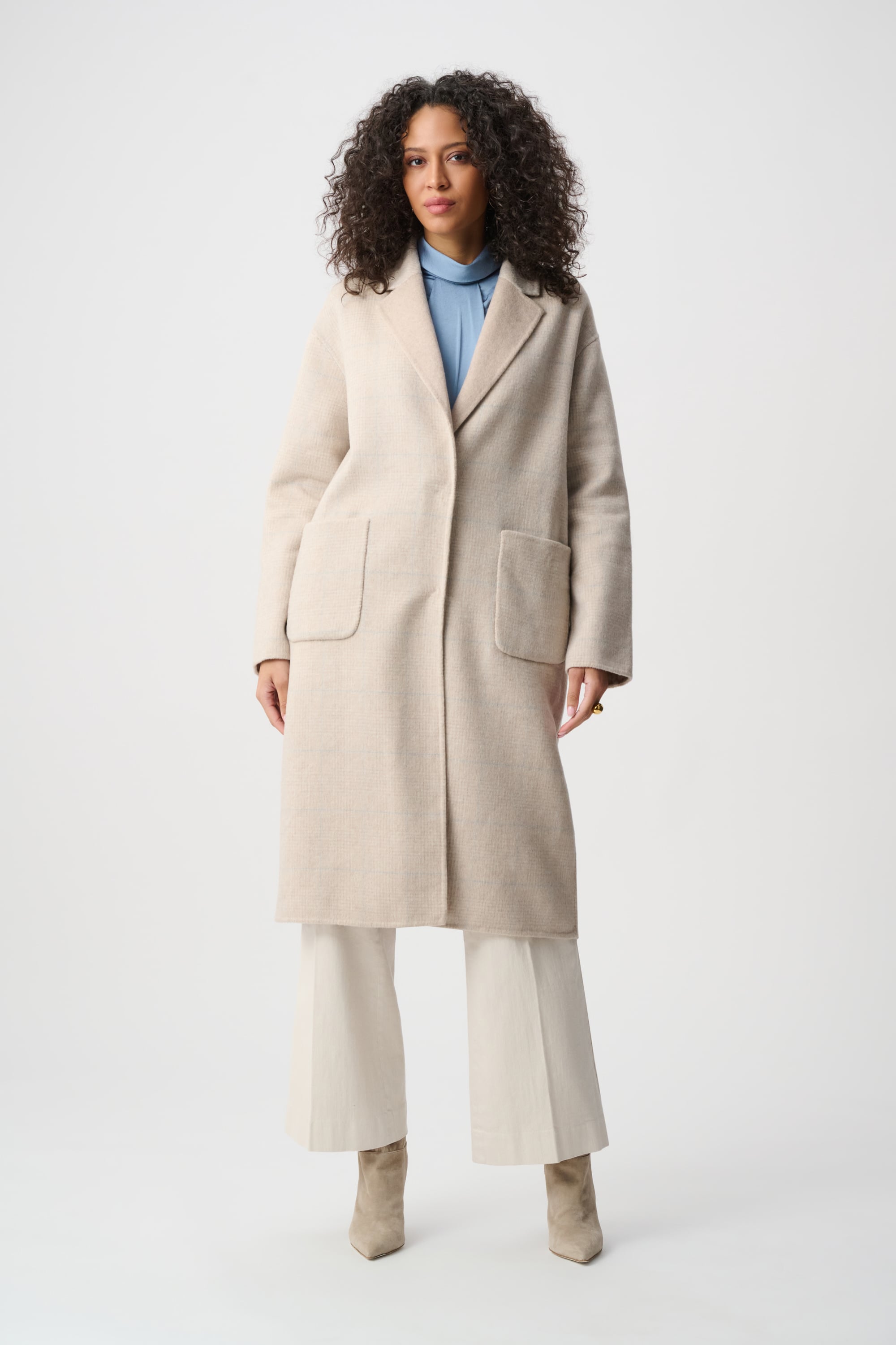 Wool Blend Plaid Reversible Boxy Coat