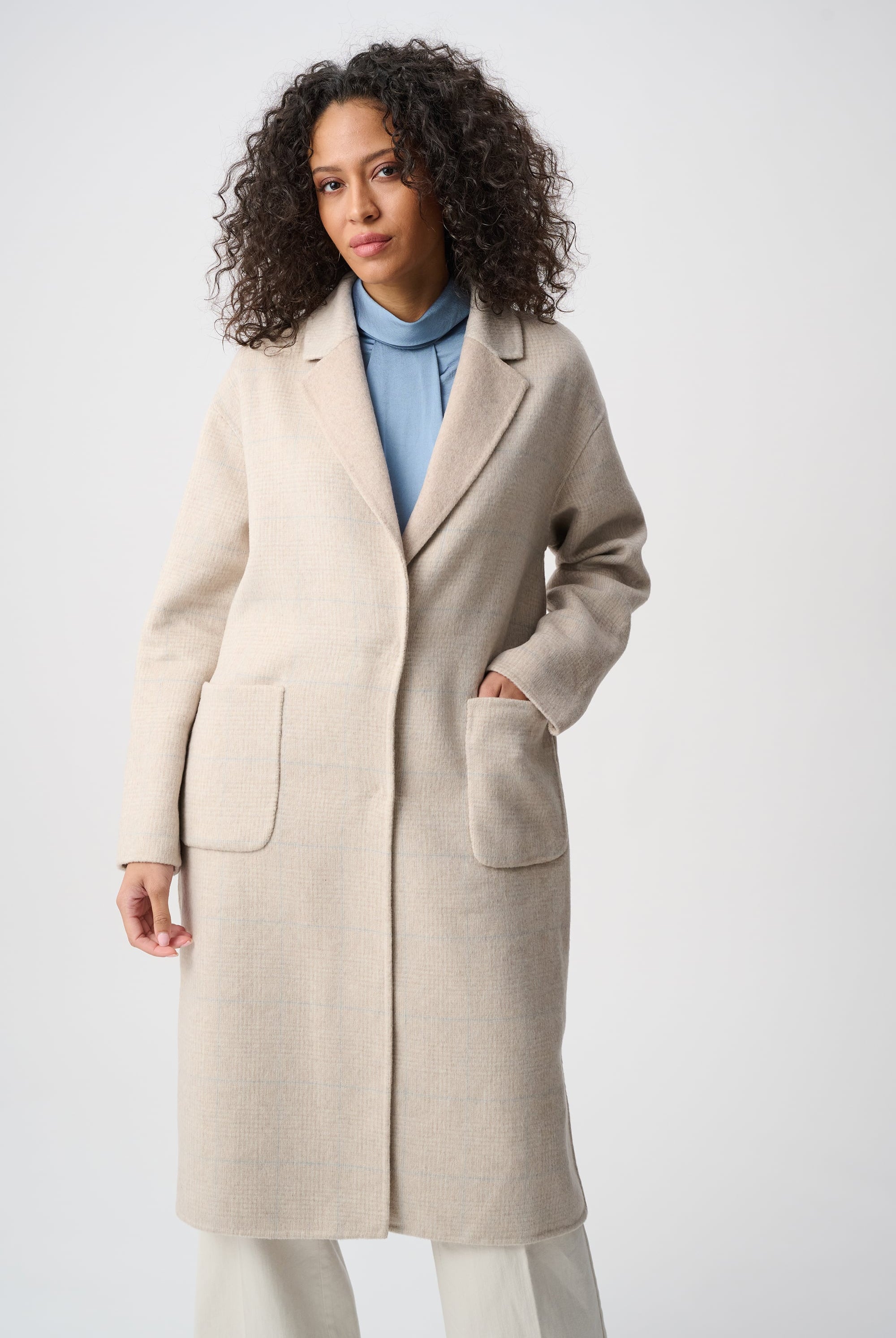 Wool Blend Plaid Reversible Boxy Coat