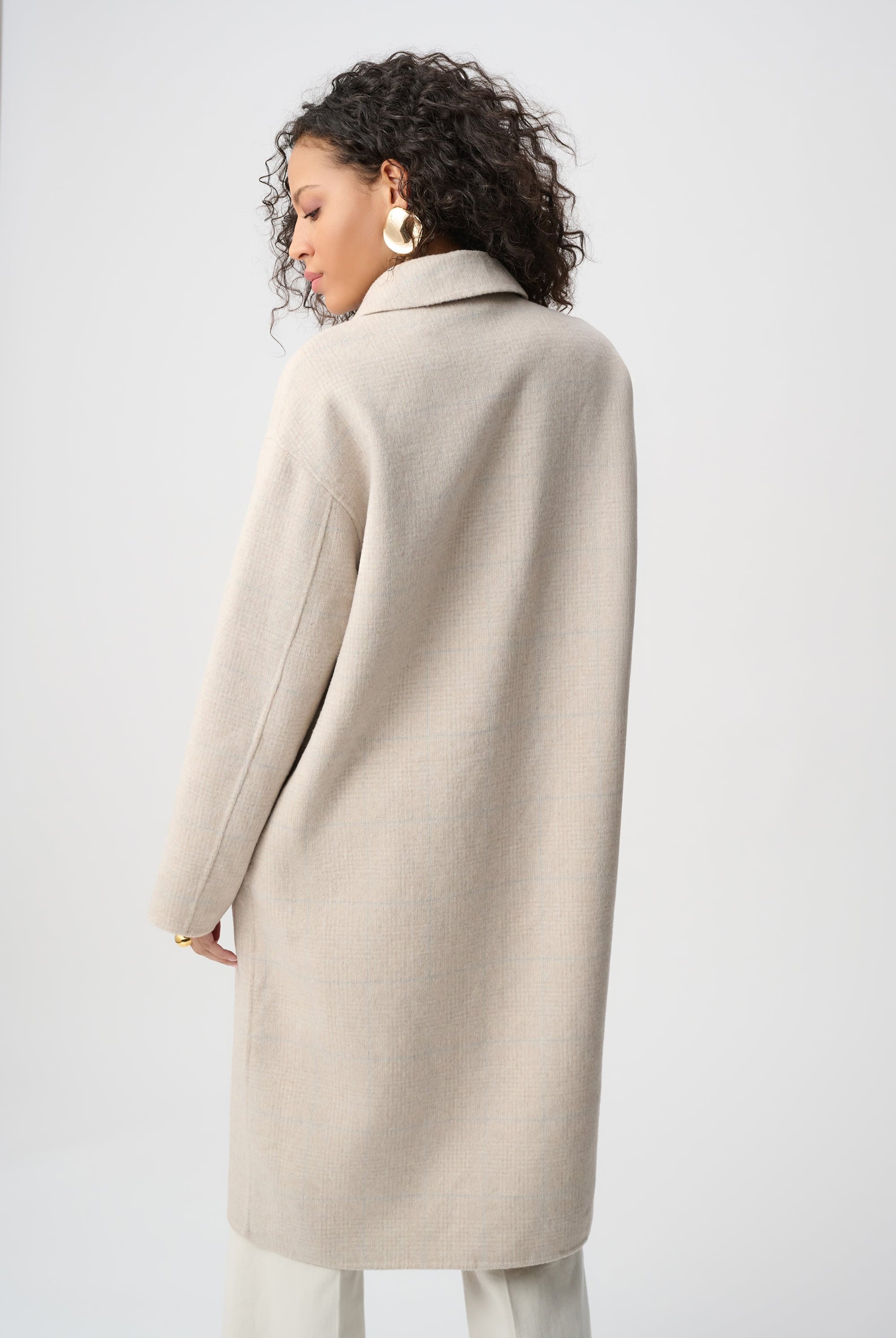 Wool Blend Plaid Reversible Boxy Coat