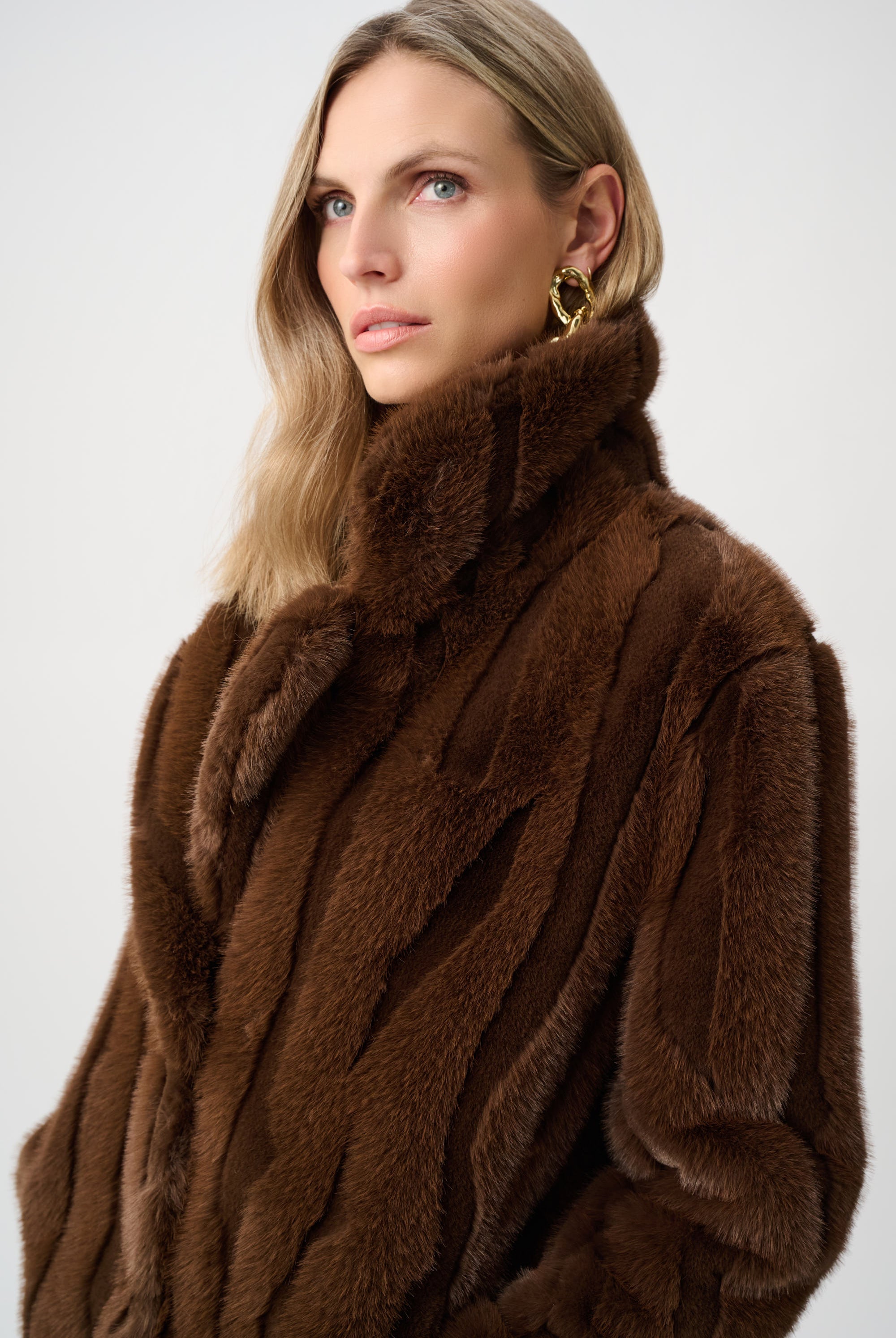 Textured Faux Fur Notch Collar Coat