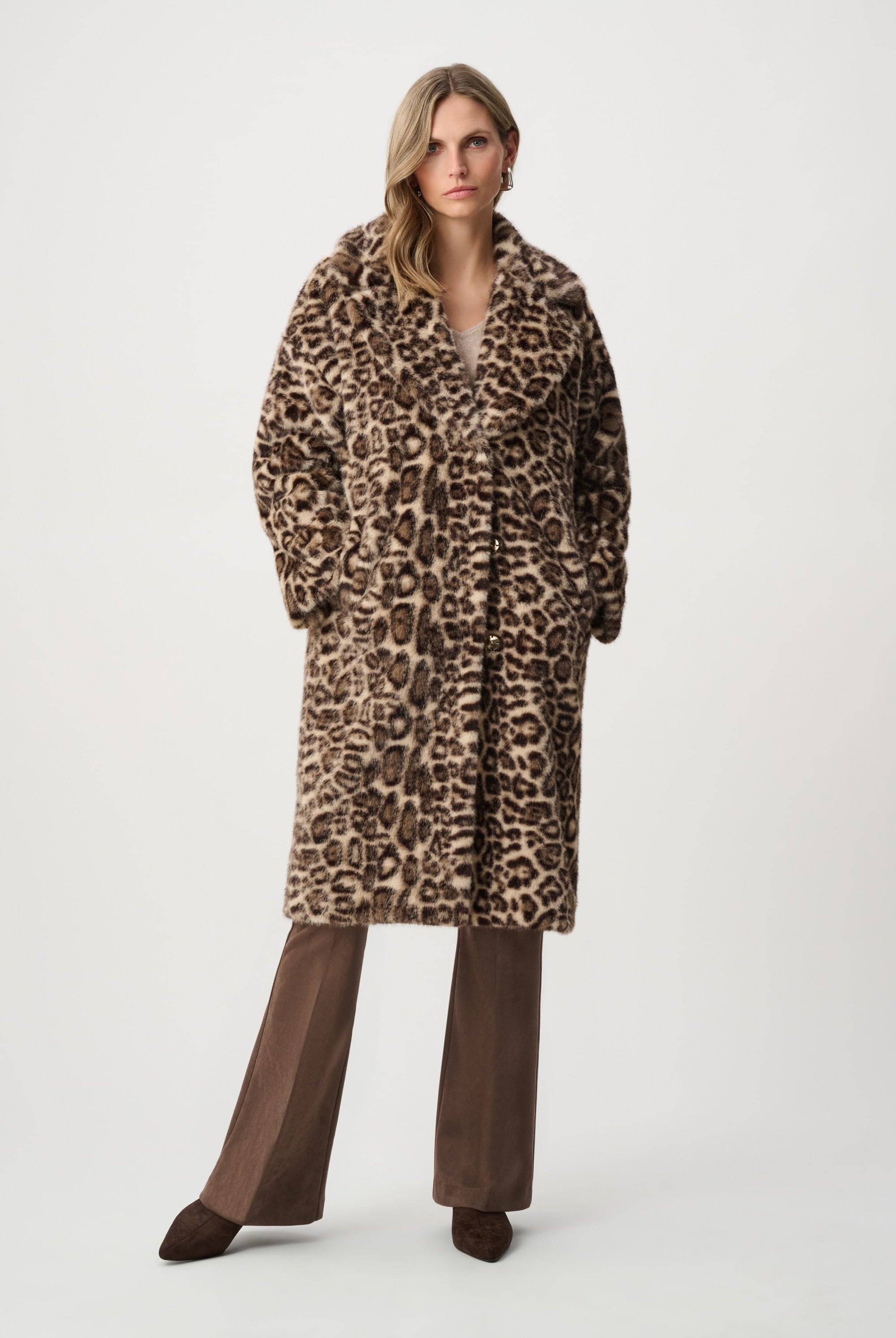 Faux Fur Leopard Print Straight Coat