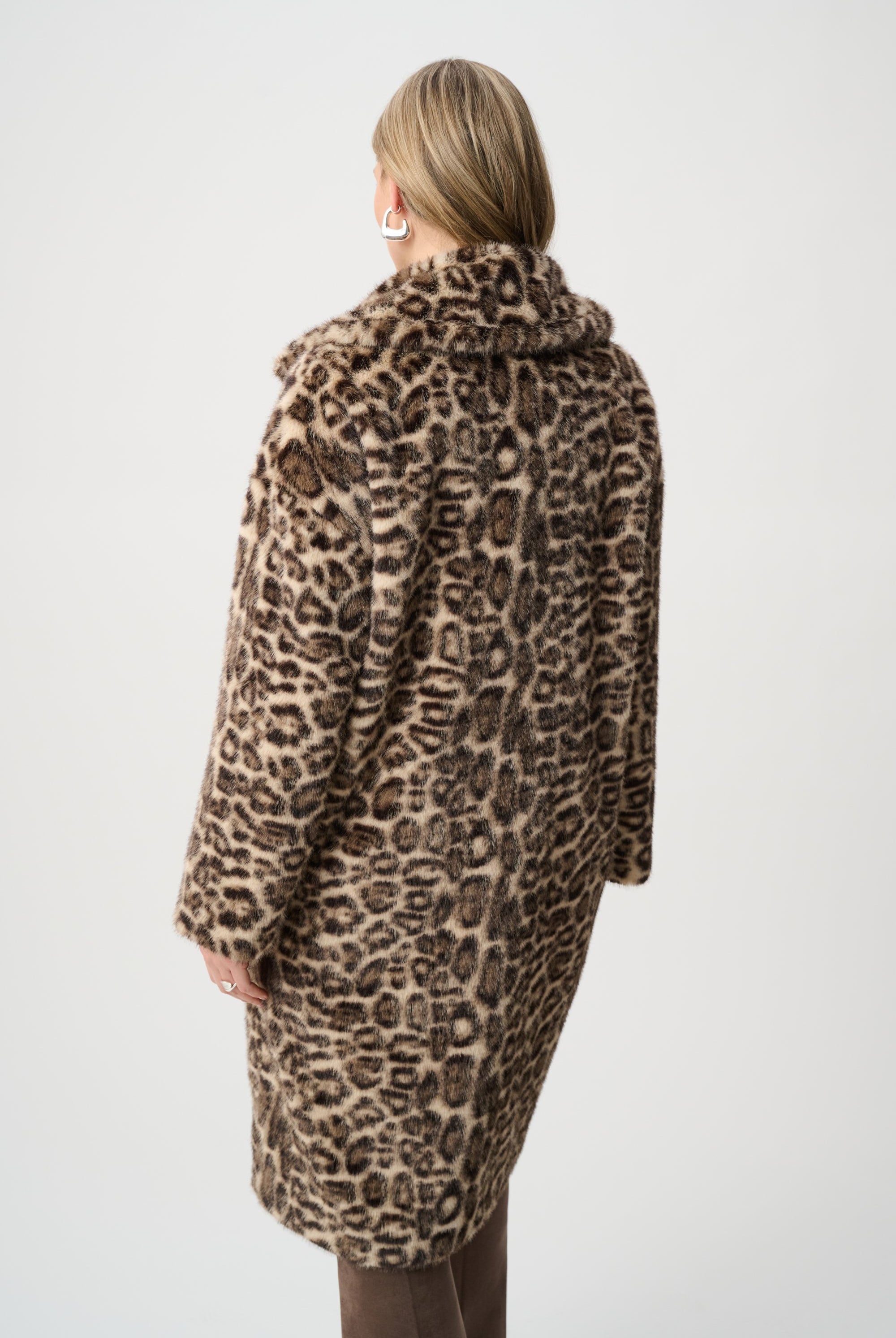 Faux Fur Leopard Print Straight Coat
