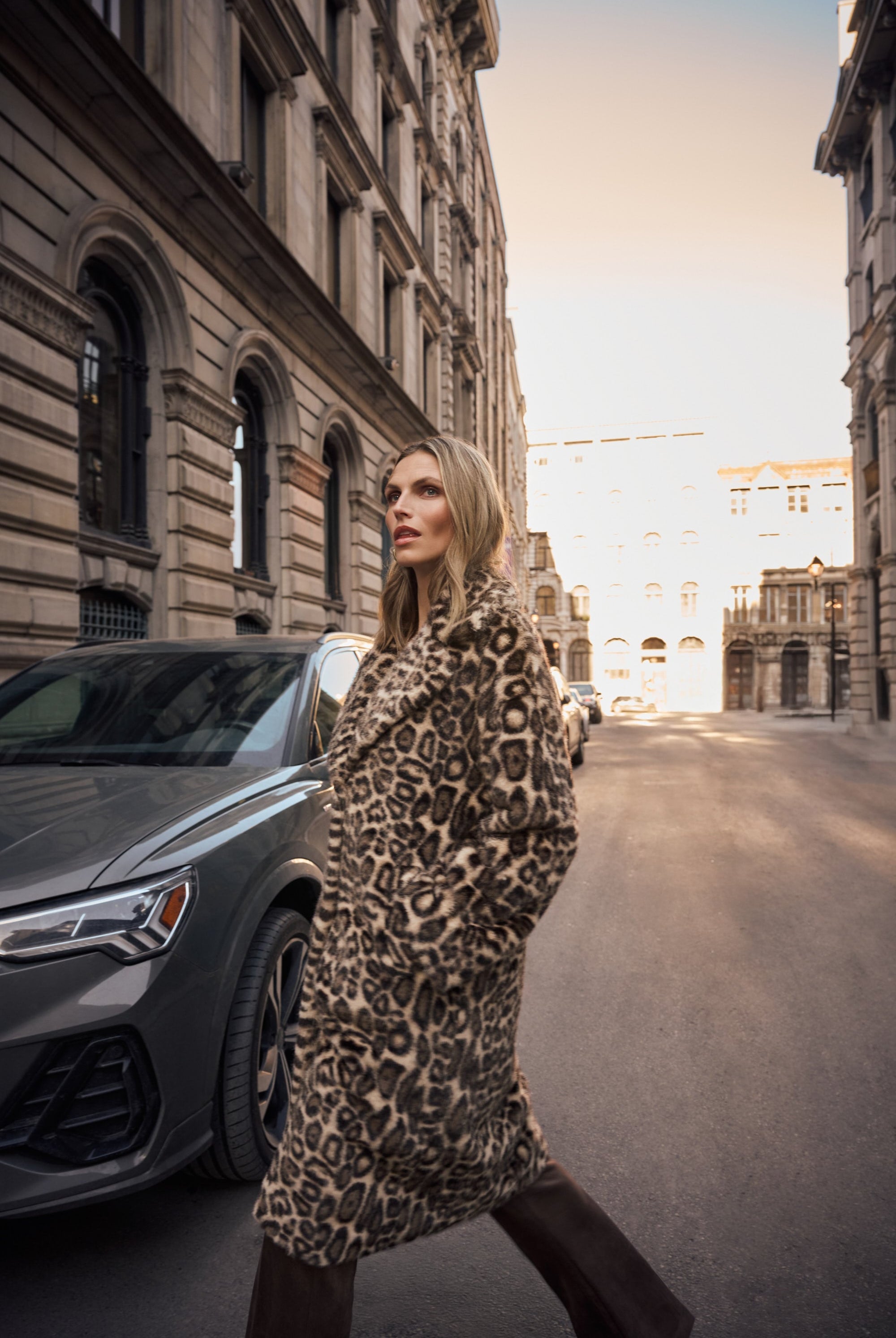 Faux Fur Leopard Print Straight Coat