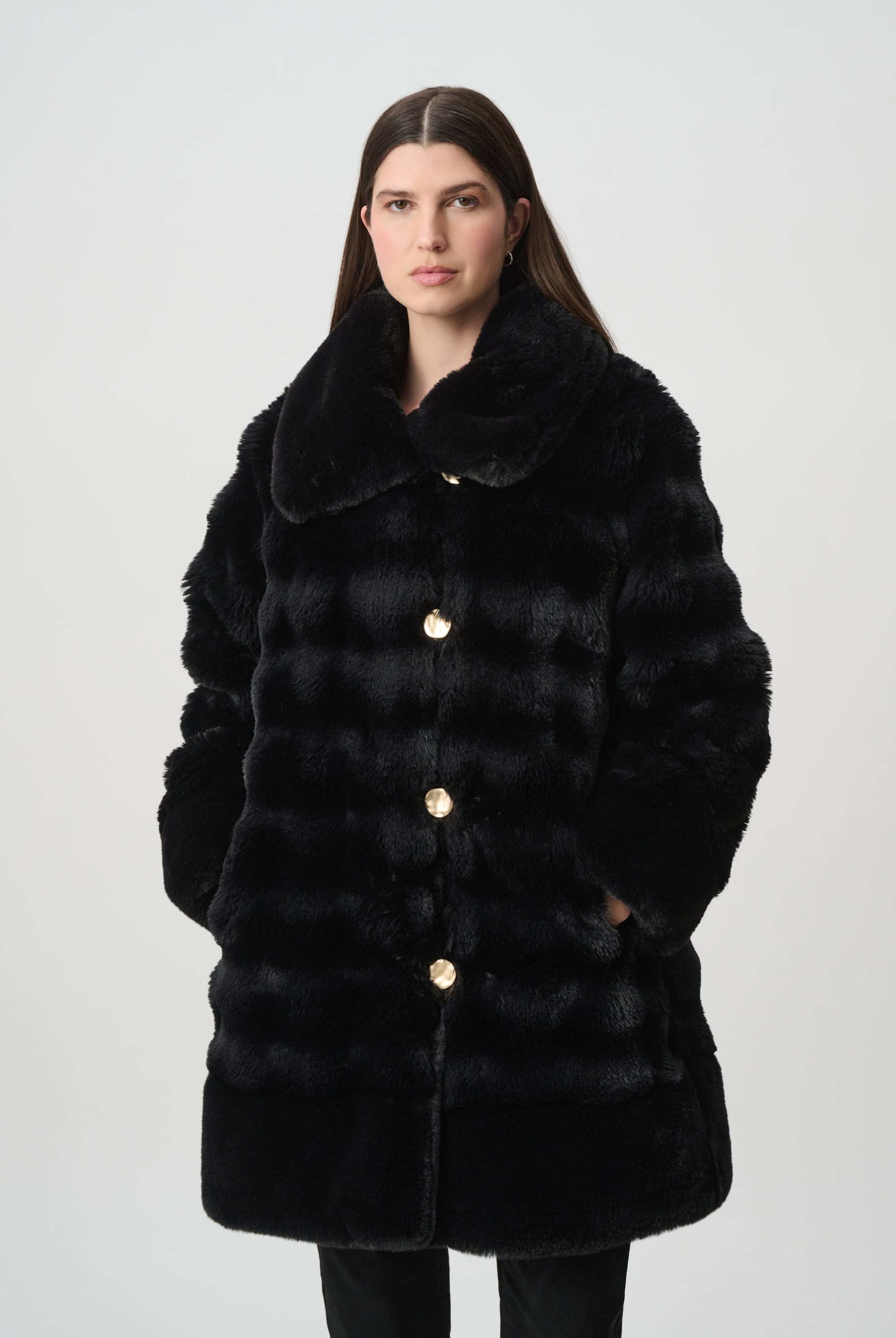 Textured Faux Fur Funnel-Neck Reversible Coat