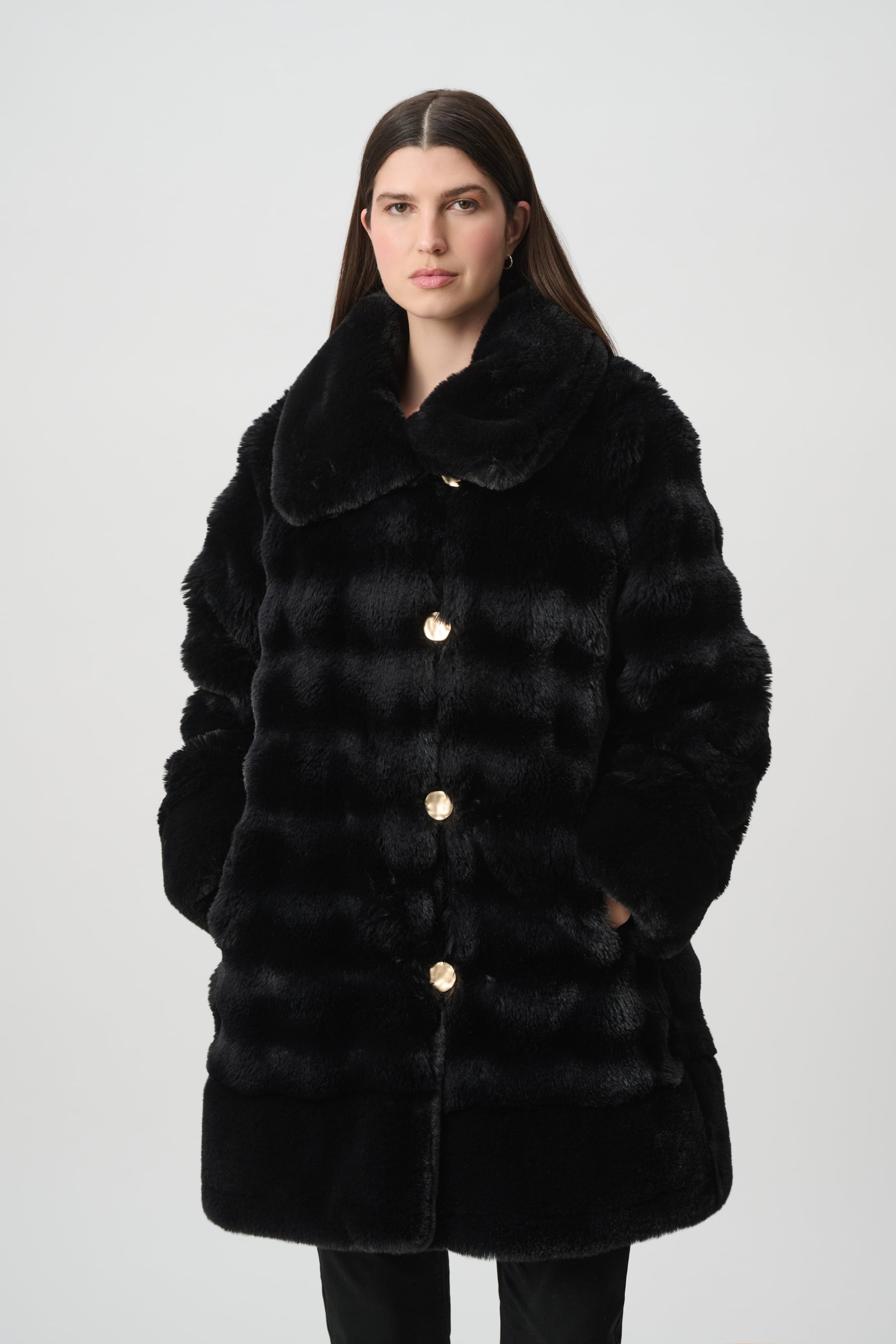 Textured Faux Fur Funnel-Neck Reversible Coat