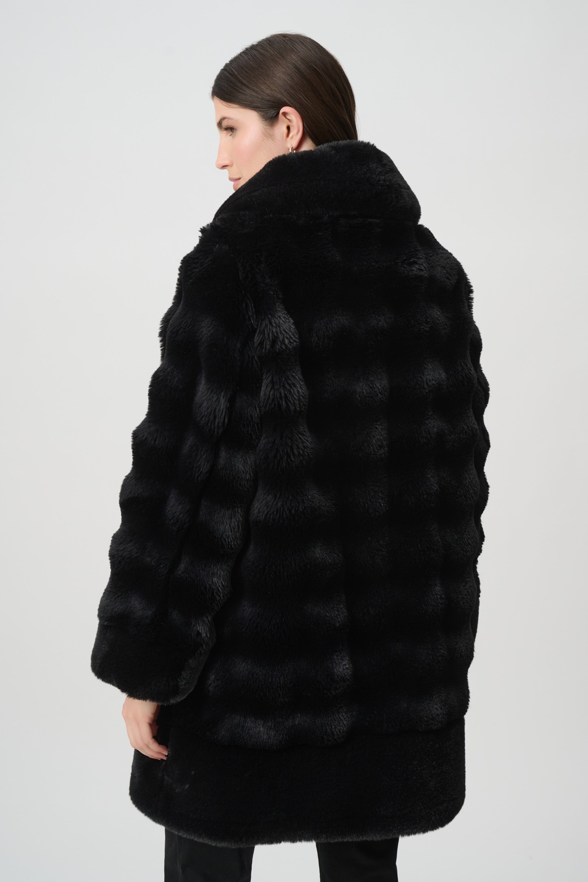 Textured Faux Fur Funnel-Neck Reversible Coat