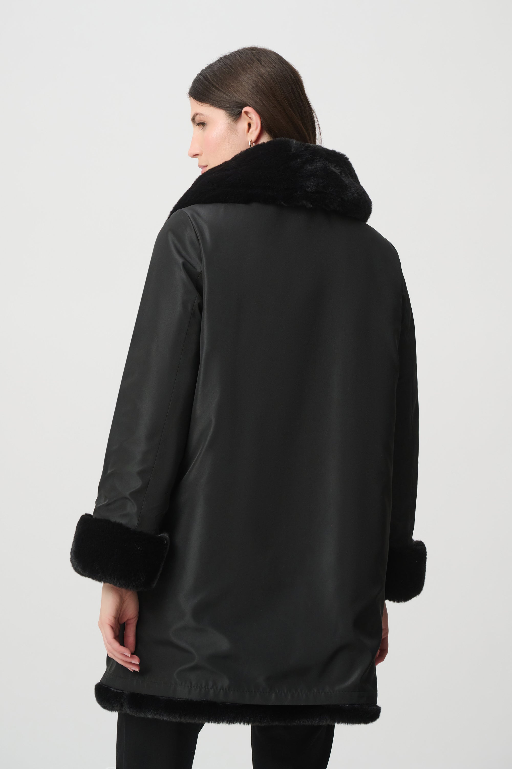Textured Faux Fur Funnel-Neck Reversible Coat