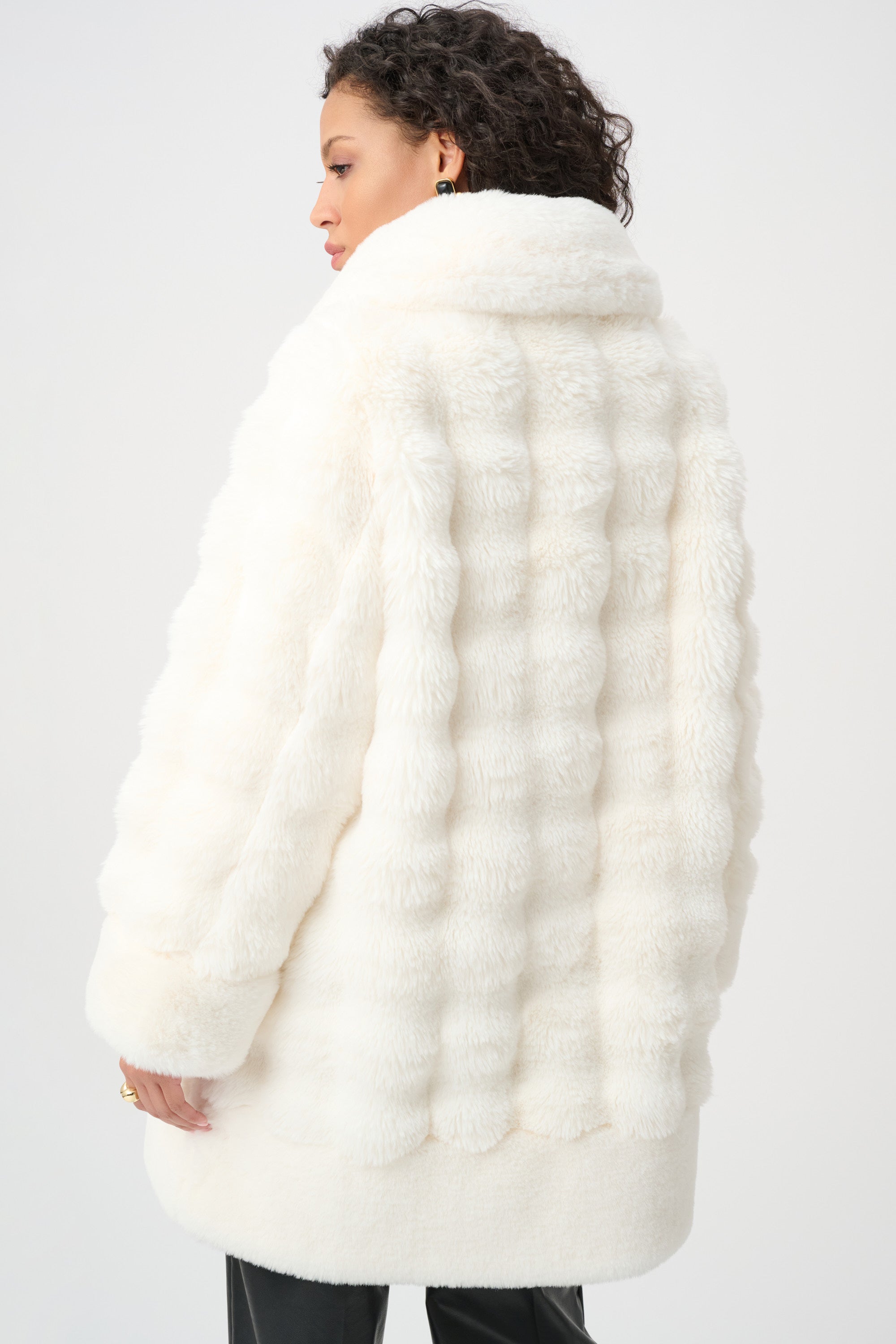 Textured Faux Fur Funnel-Neck Reversible Coat