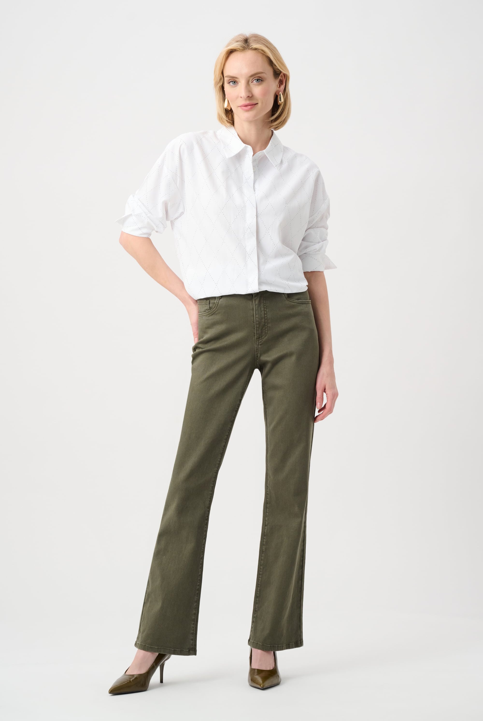 Tencel Boxy Blouse With All-Over Rhinestone Detail