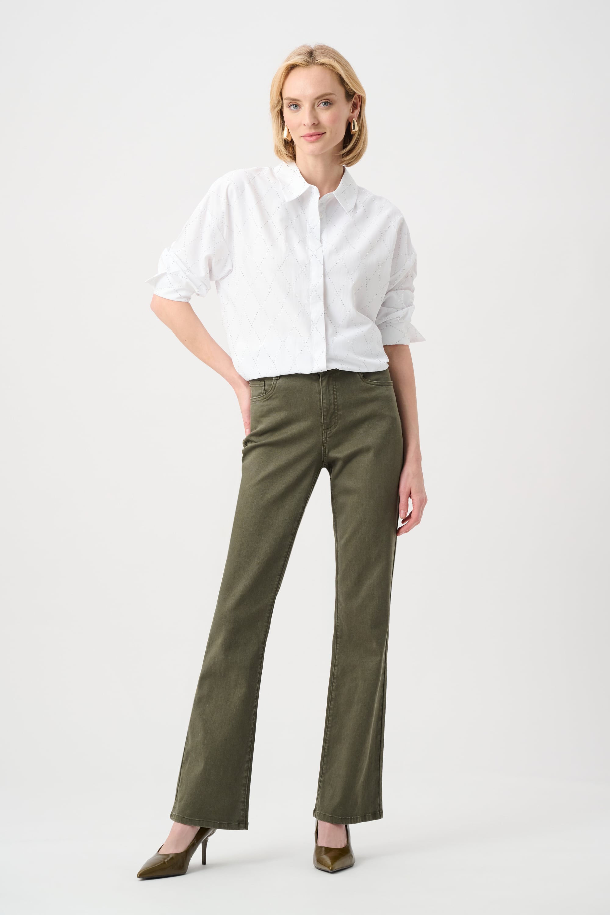 Tencel Boxy Blouse With All-Over Rhinestone Detail