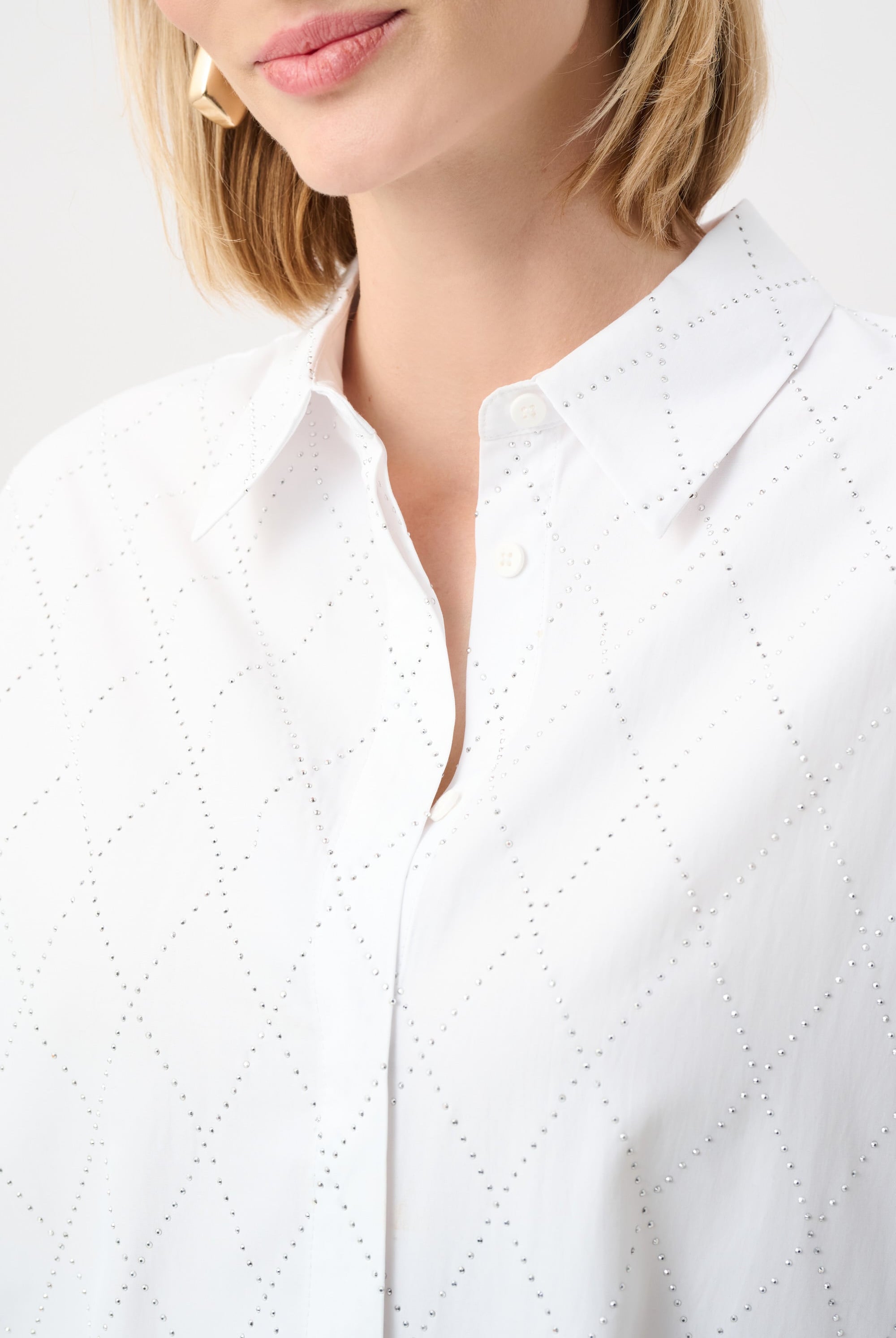 Tencel Boxy Blouse With All-Over Rhinestone Detail