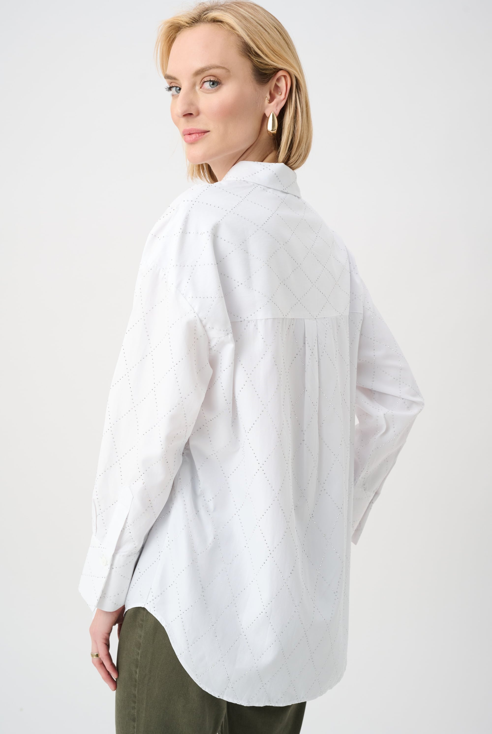 Tencel Boxy Blouse With All-Over Rhinestone Detail