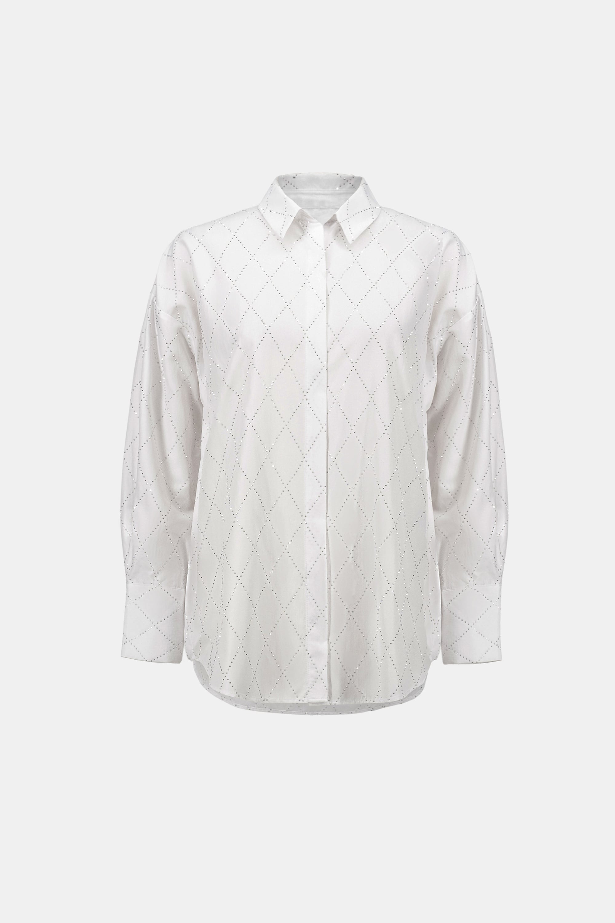 Tencel Boxy Blouse With All-Over Rhinestone Detail