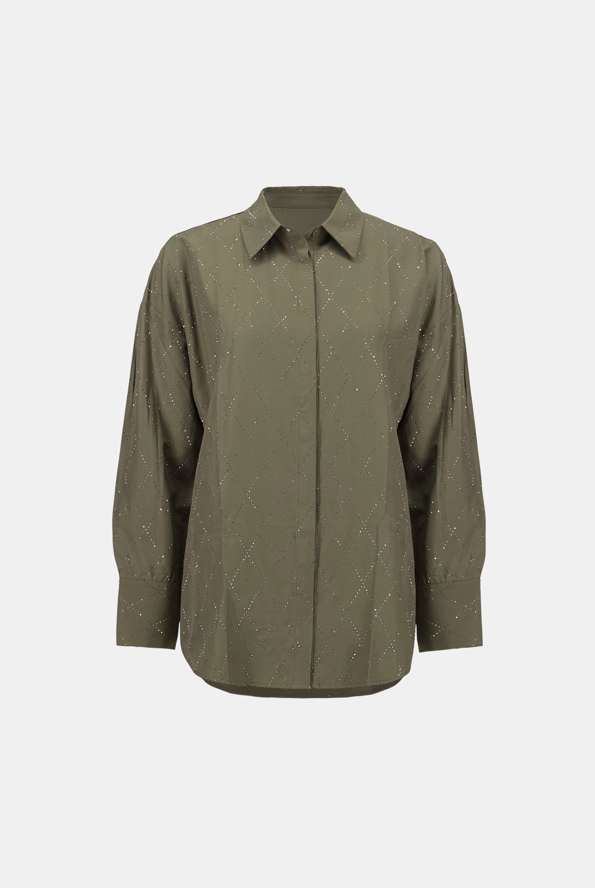 Tencel Boxy Blouse With All-Over Rhinestone Detail