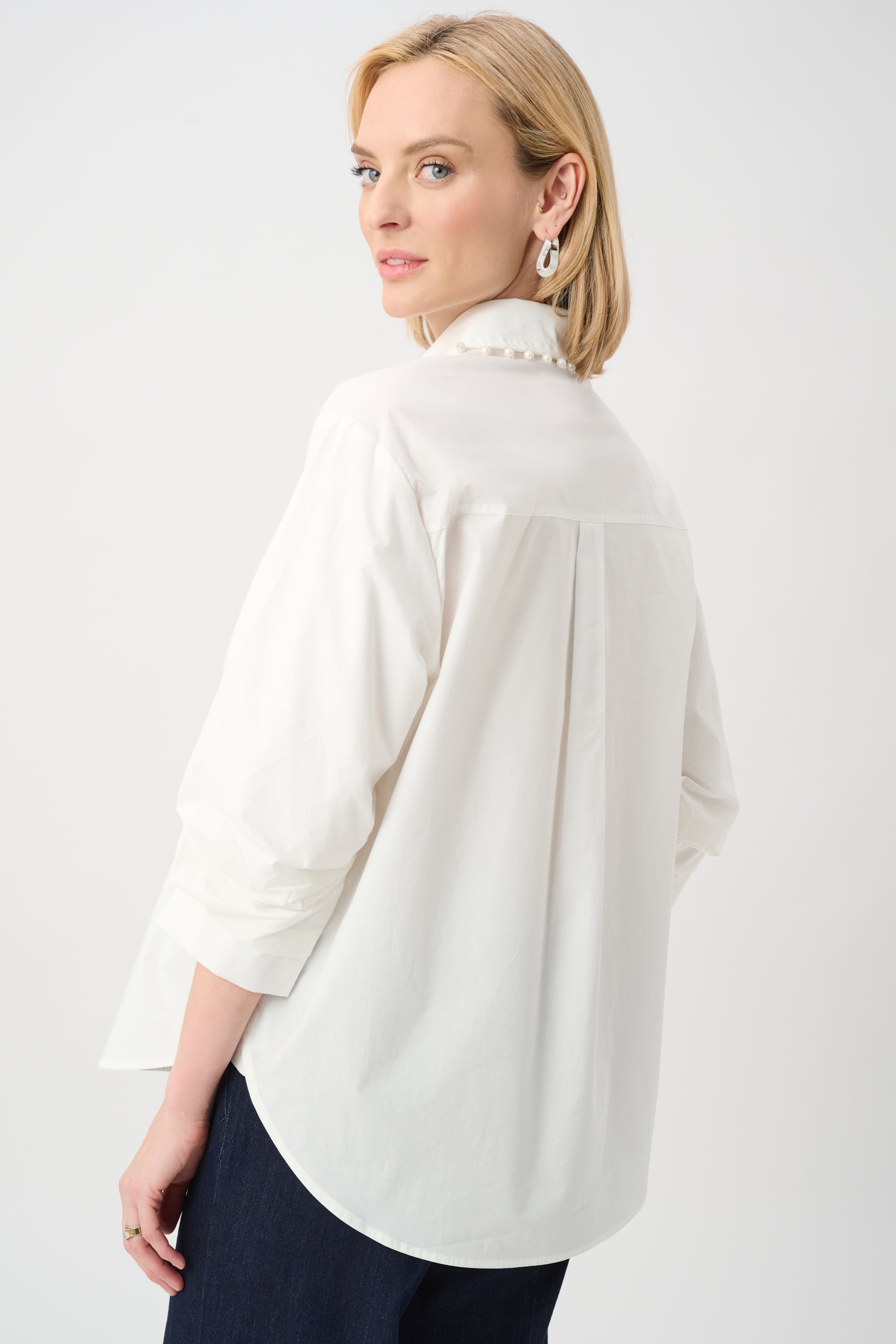 Cotton Poplin Pearl Trim Boxy Blouse
