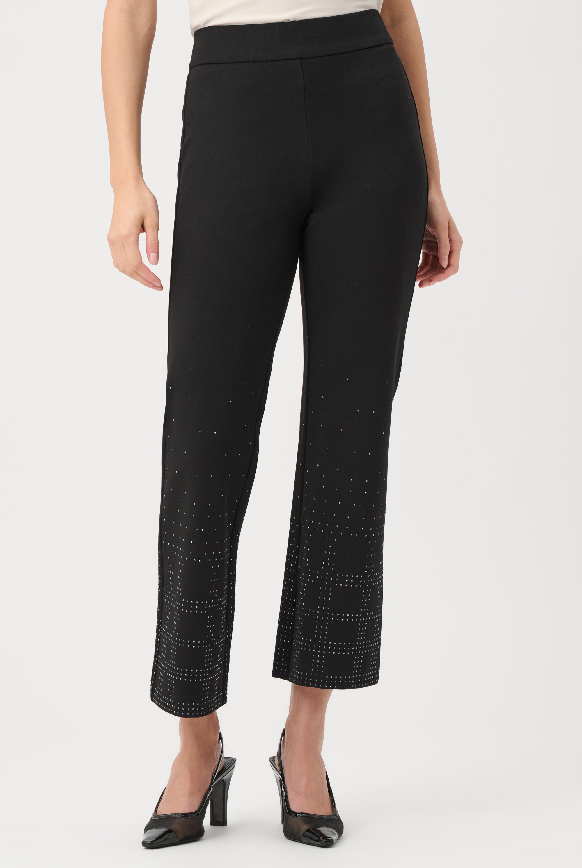Heavy Knit Flared Pull-On Pants With Rhinestone Detail