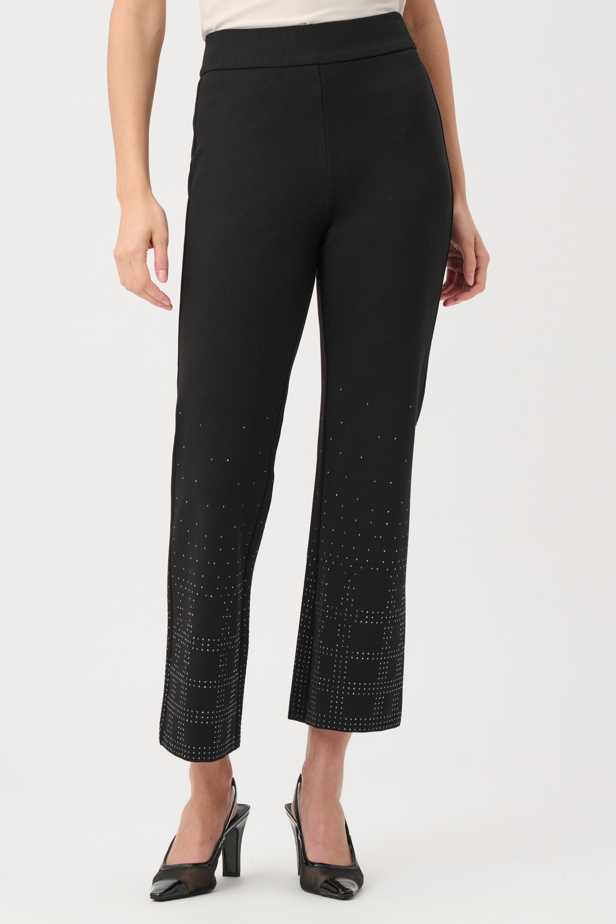 Heavy Knit Flared Pull-On Pants With Rhinestone Detail