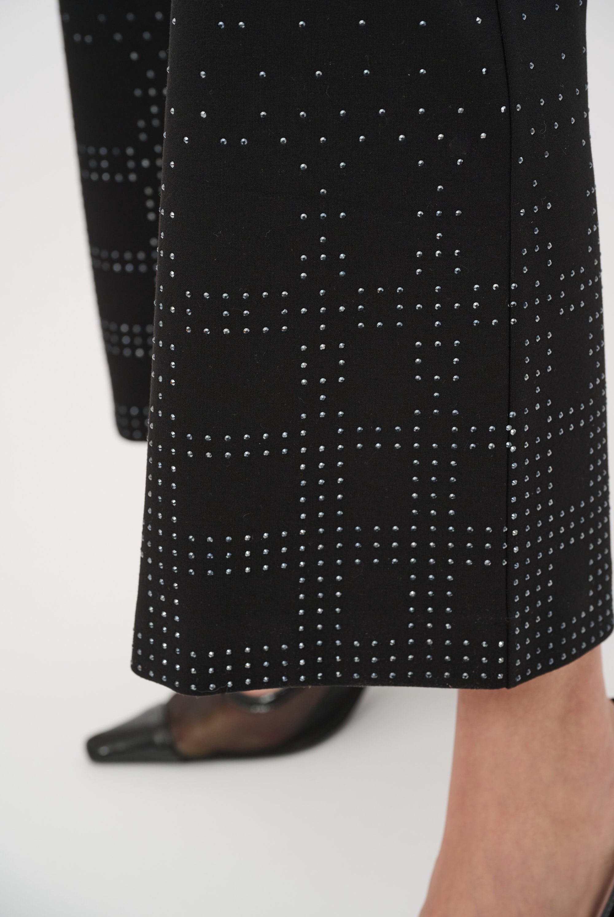 Heavy Knit Flared Pull-On Pants With Rhinestone Detail