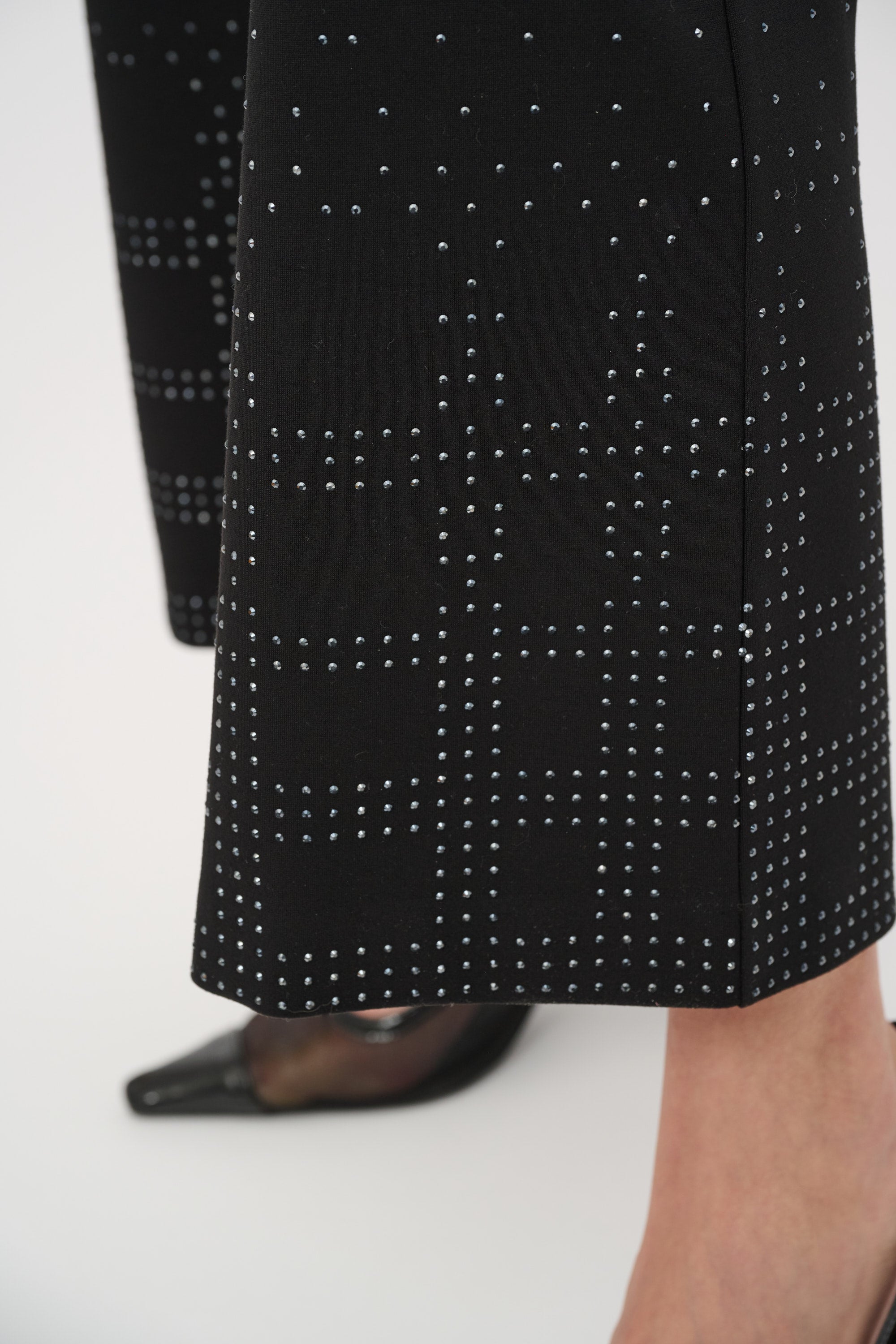 Heavy Knit Flared Pull-On Pants With Rhinestone Detail