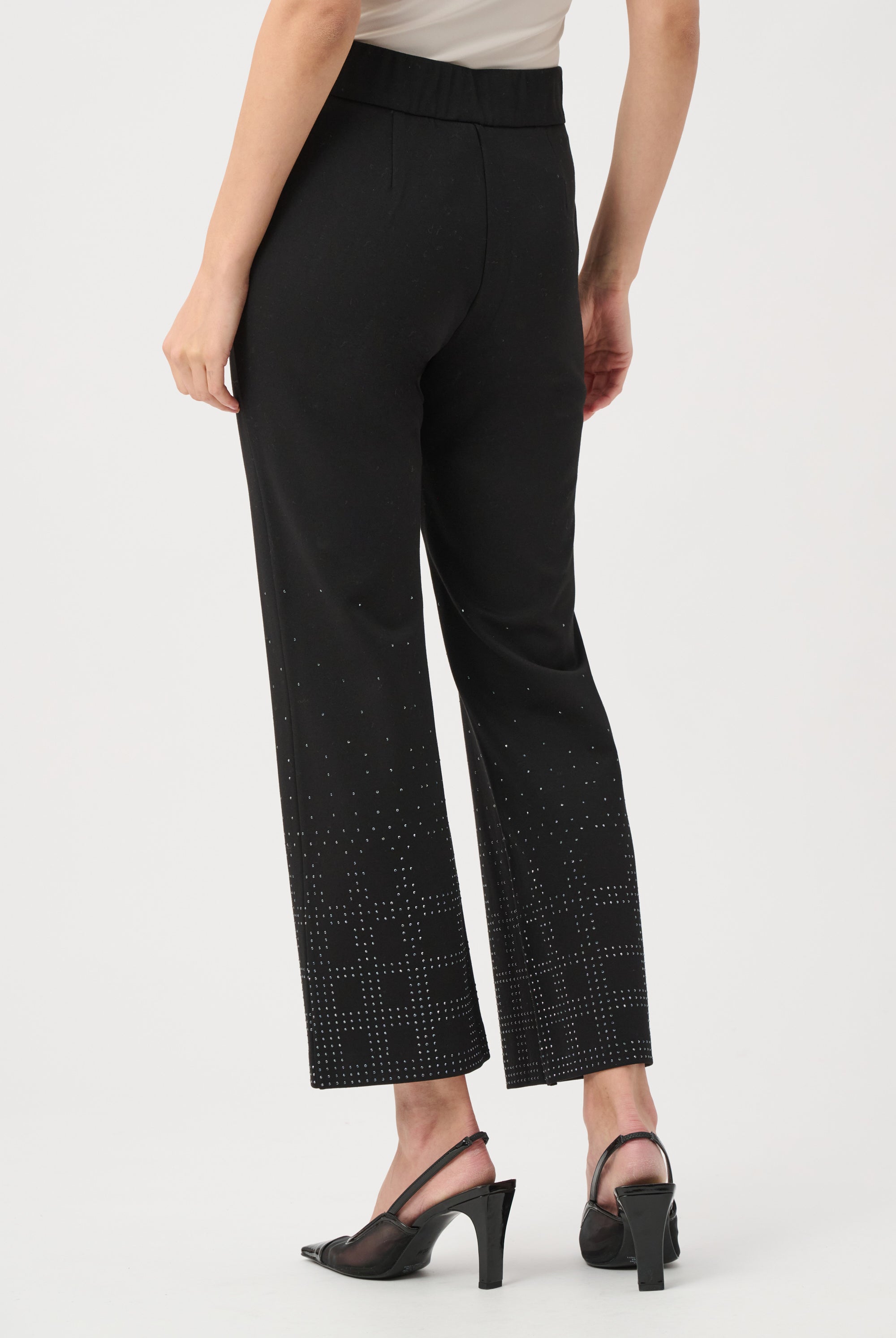 Heavy Knit Flared Pull-On Pants With Rhinestone Detail