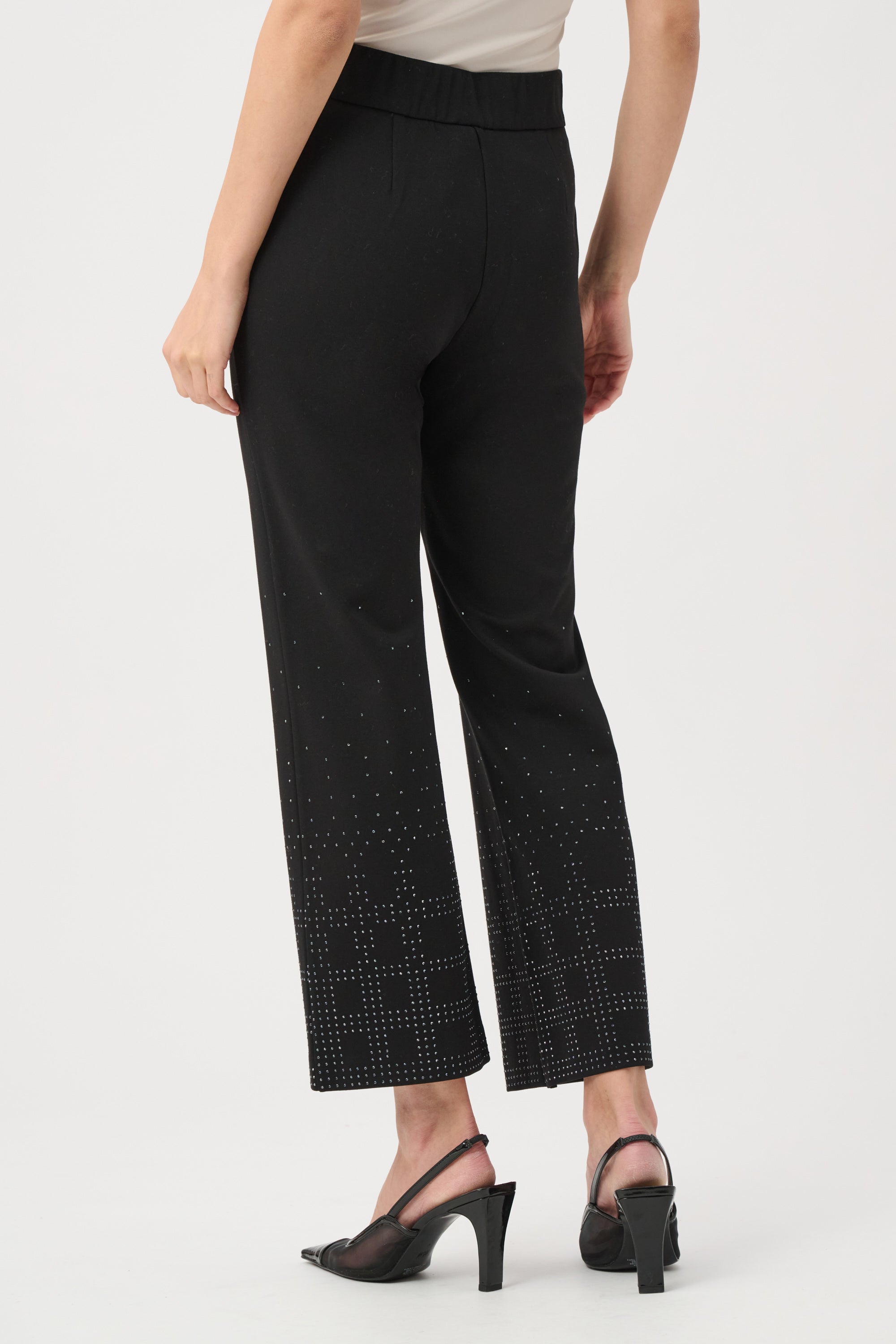 Heavy Knit Flared Pull-On Pants With Rhinestone Detail